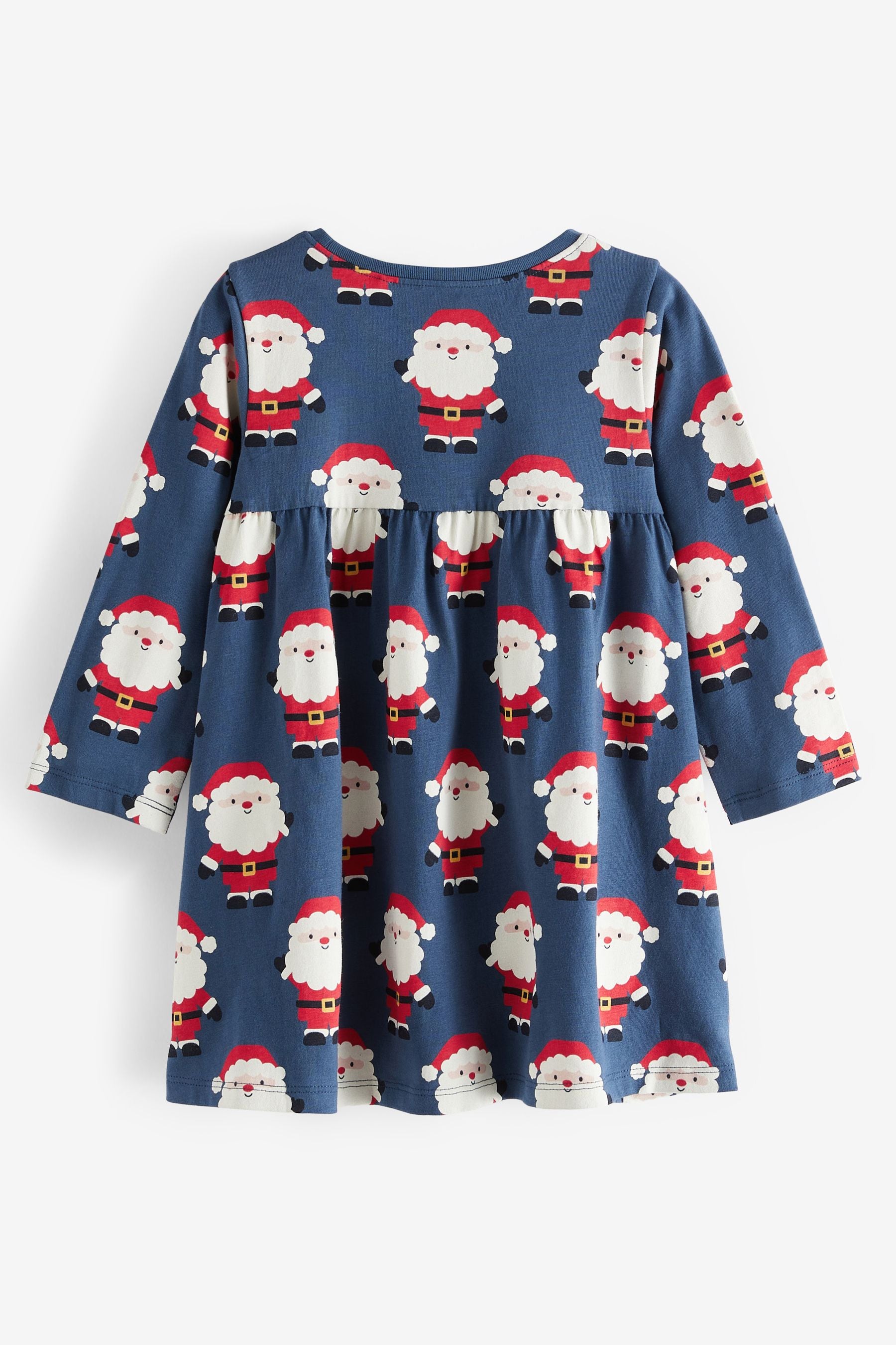 Navy Blue Christmas Santa Long Sleeve Jersey Dress (3mths-7yrs)