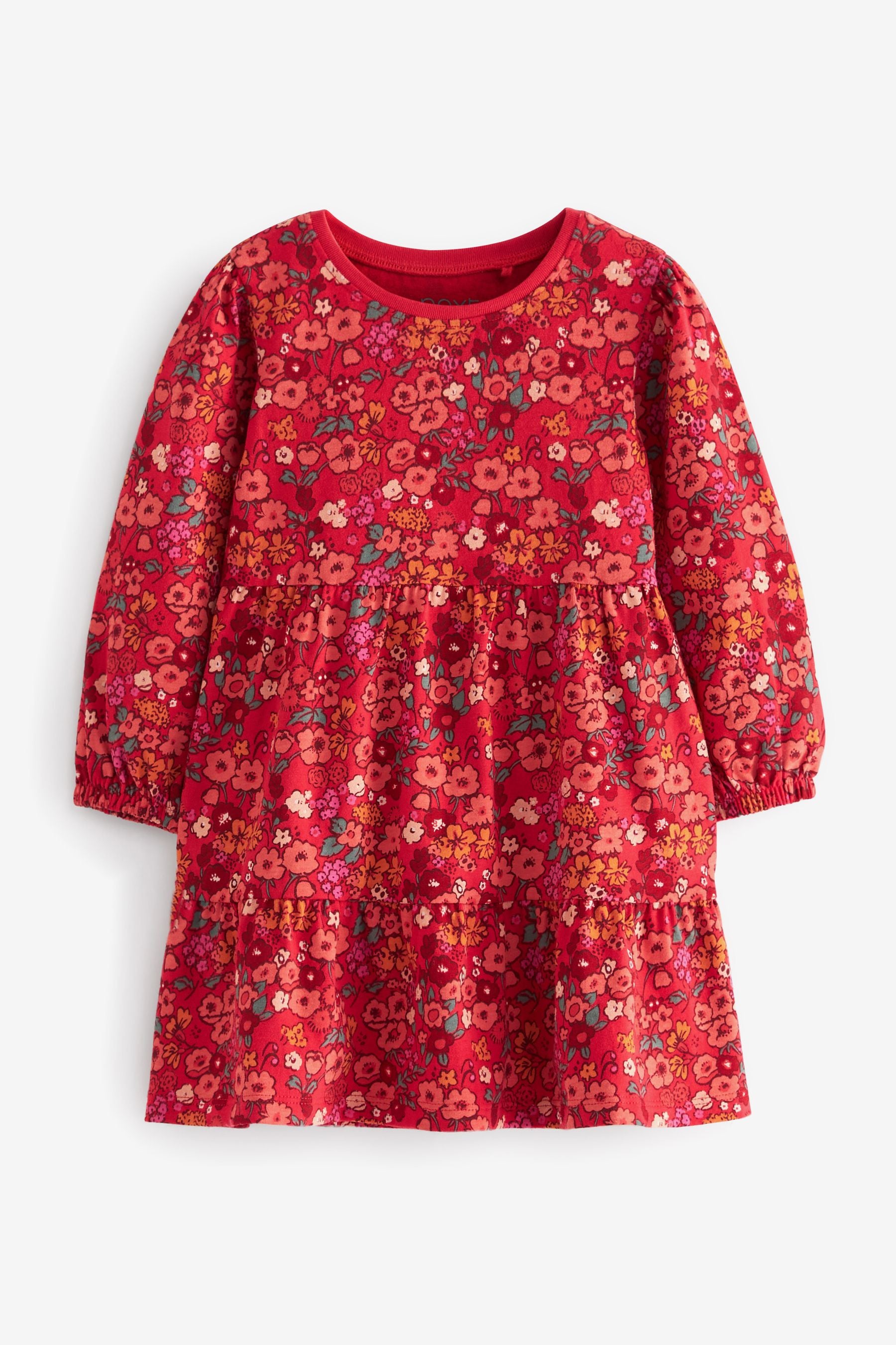 Red Floral Tiered Jersey Dress (3mths-7yrs)