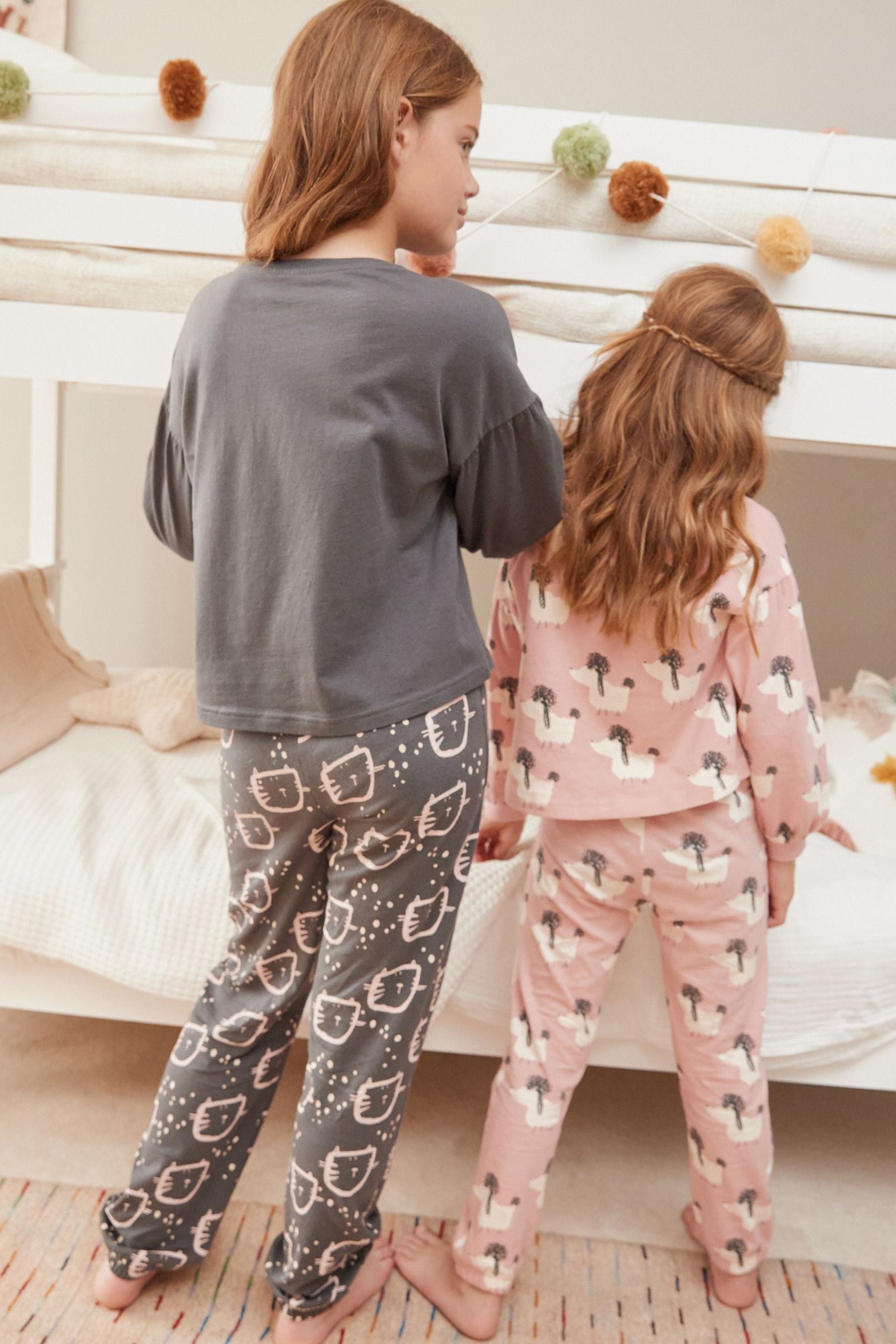 Charcoal Grey/Pink Cat/Dog Character 2 Pack Jogger Pyjamas (3-16yrs)