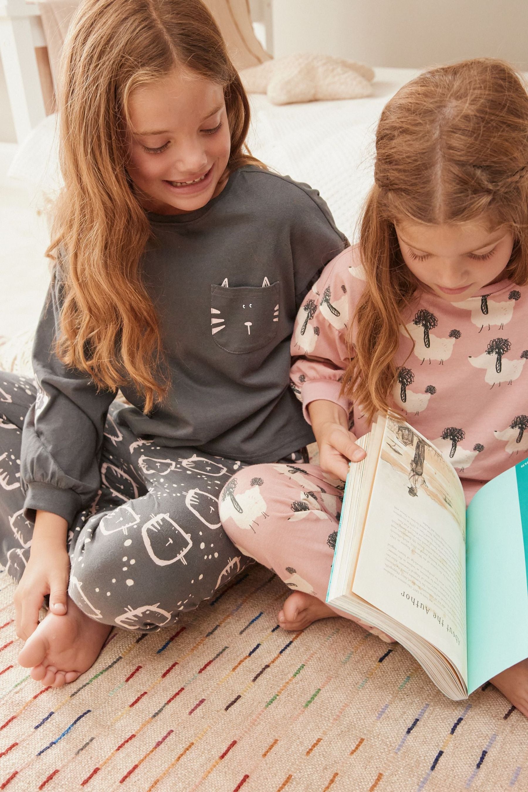 Charcoal Grey/Pink Cat/Dog Character 2 Pack Jogger Pyjamas (3-16yrs)