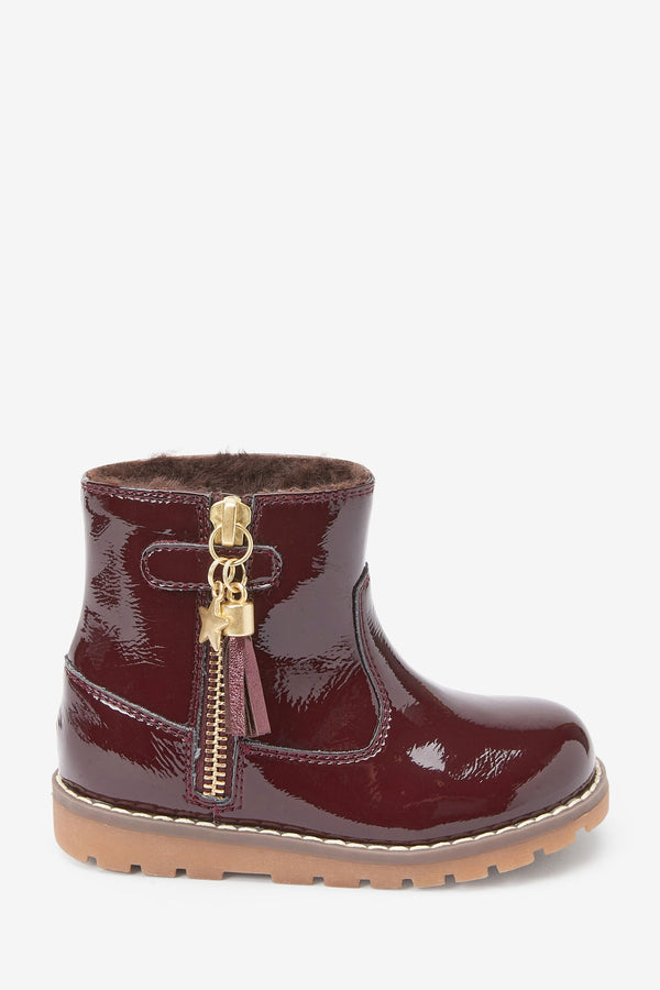 Berry Red Warm Lined Ankle Boots