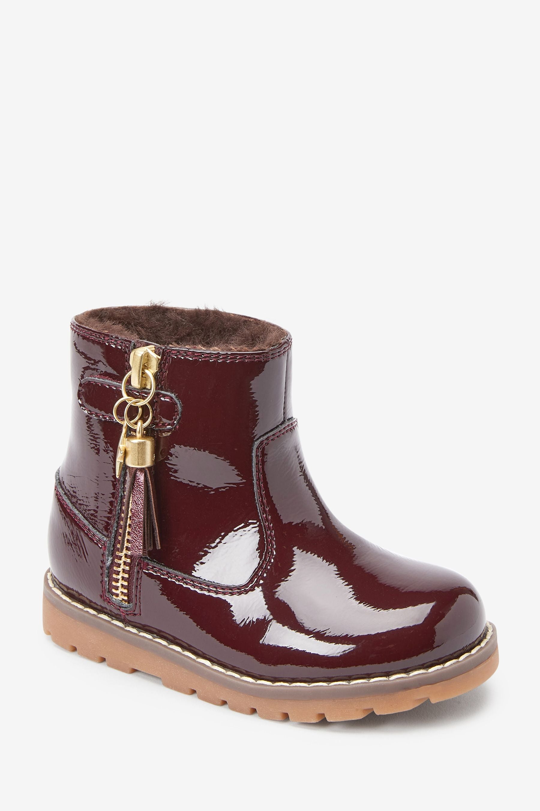 Berry Red Warm Lined Ankle Boots