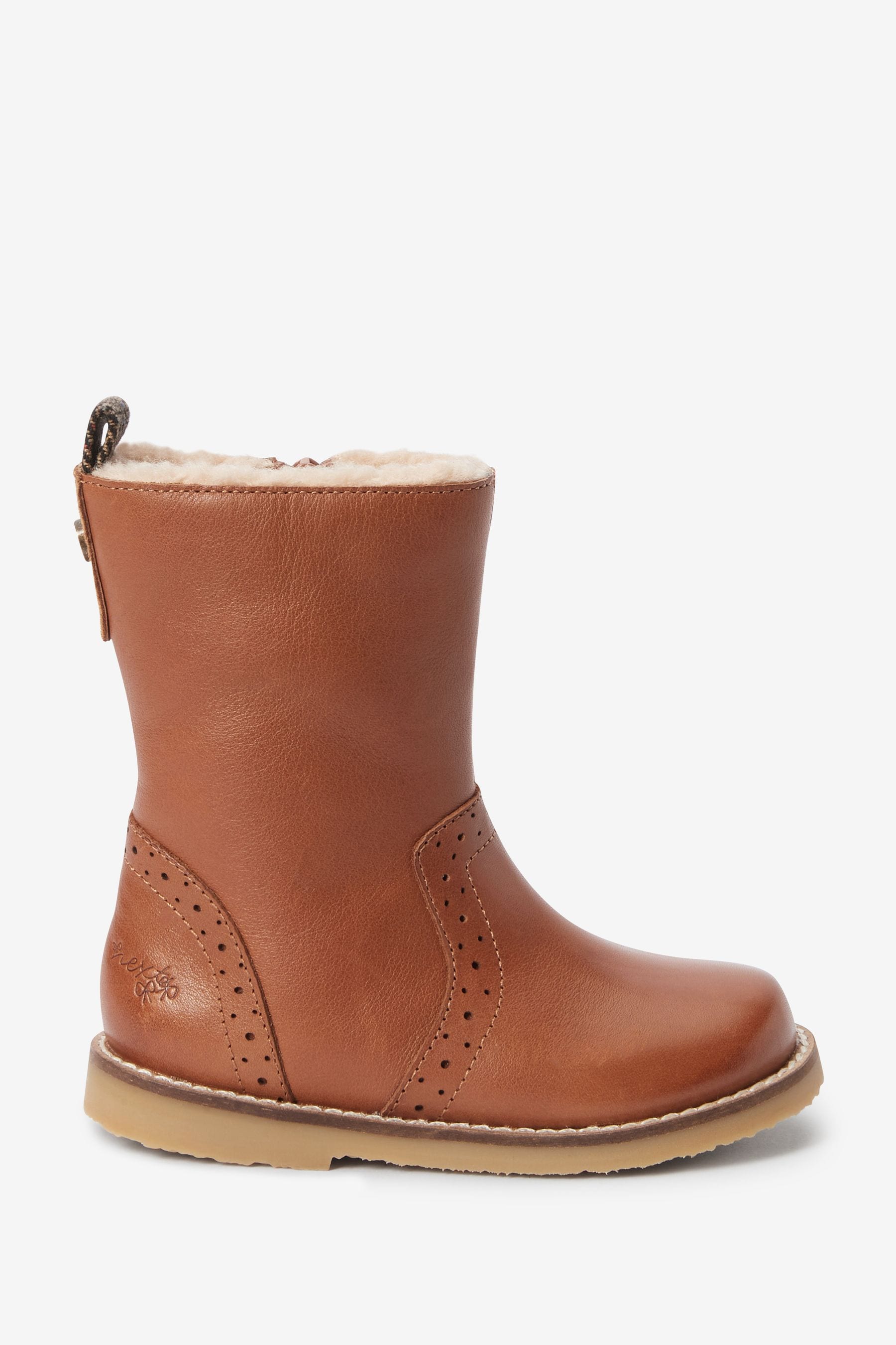 Tan Brown Leather Warm Lined Tall Boots