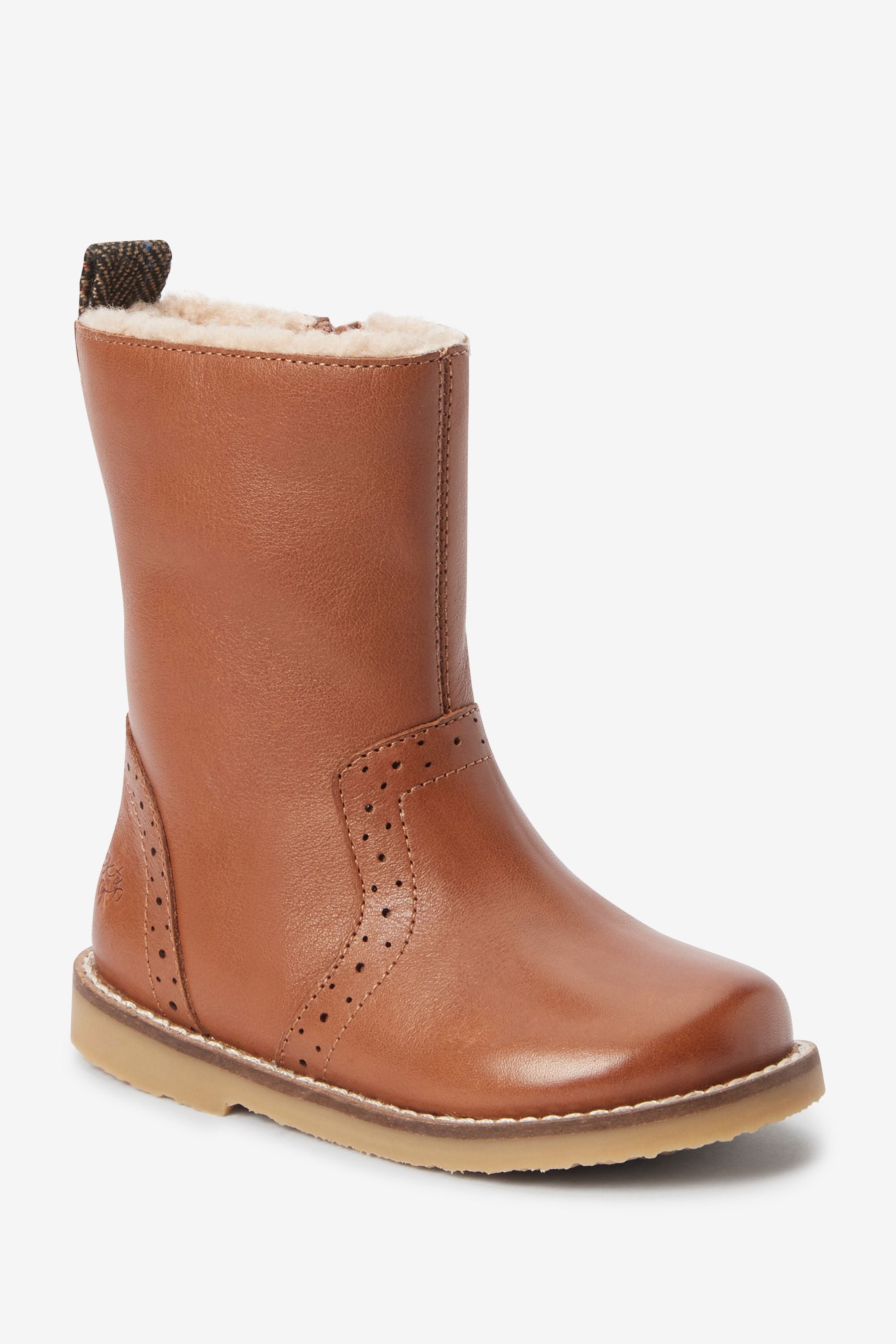 Tan Brown Leather Warm Lined Tall Boots