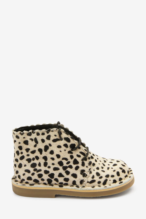 Cream Animal Print Lace-Up Desert Boots