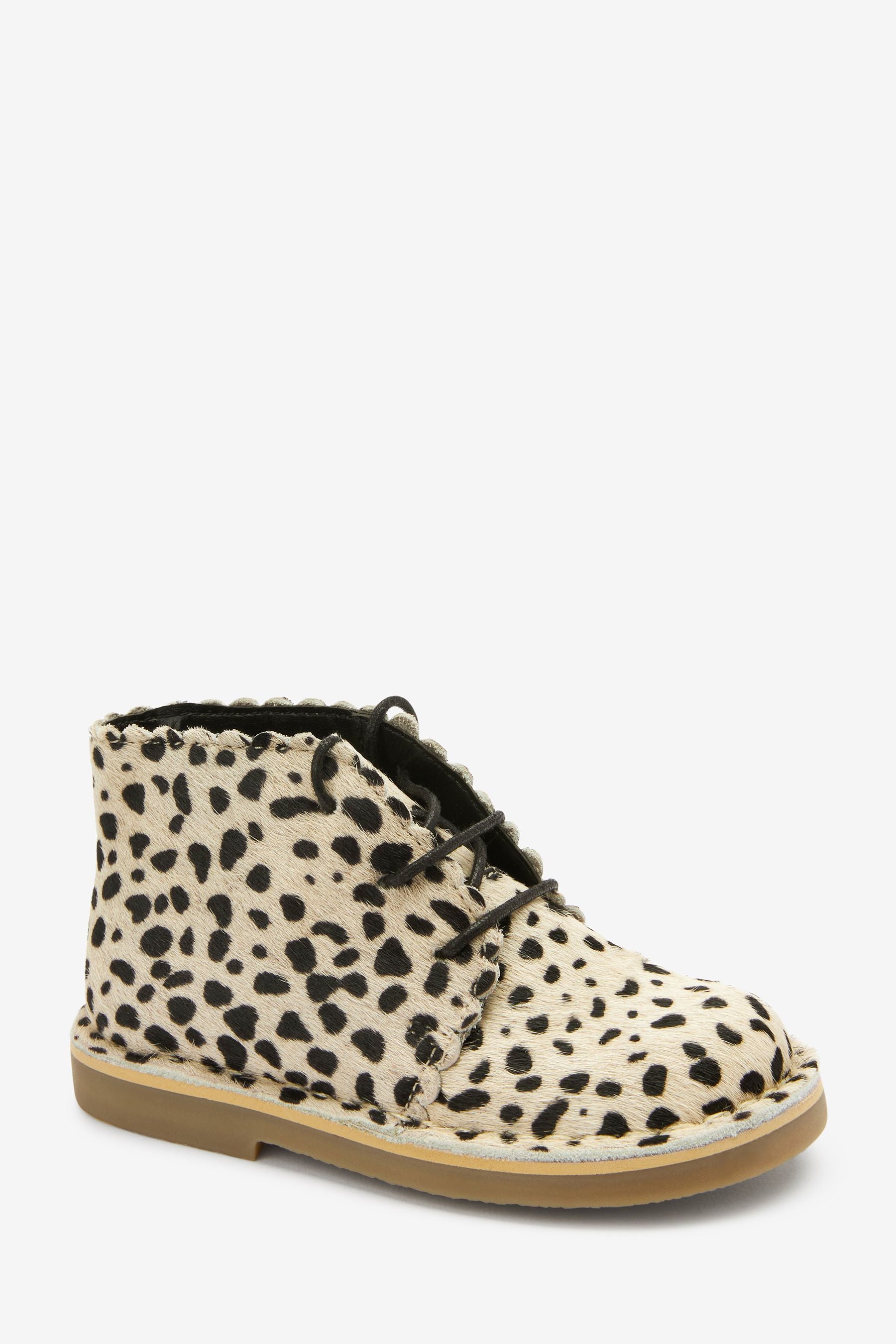 Cream Animal Print Lace-Up Desert Boots