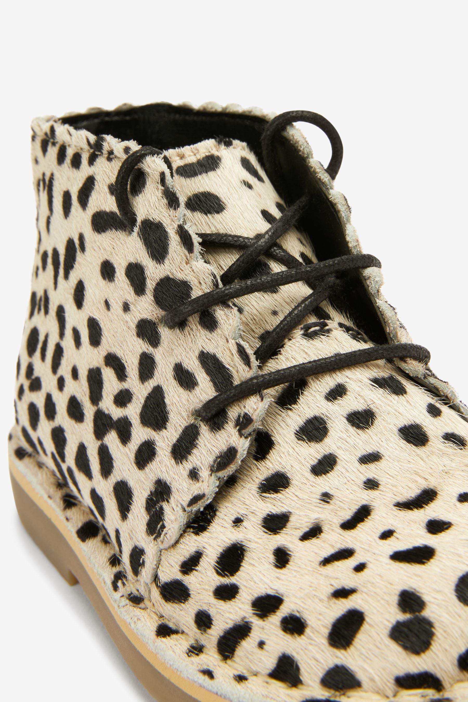 Cream Animal Print Lace-Up Desert Boots