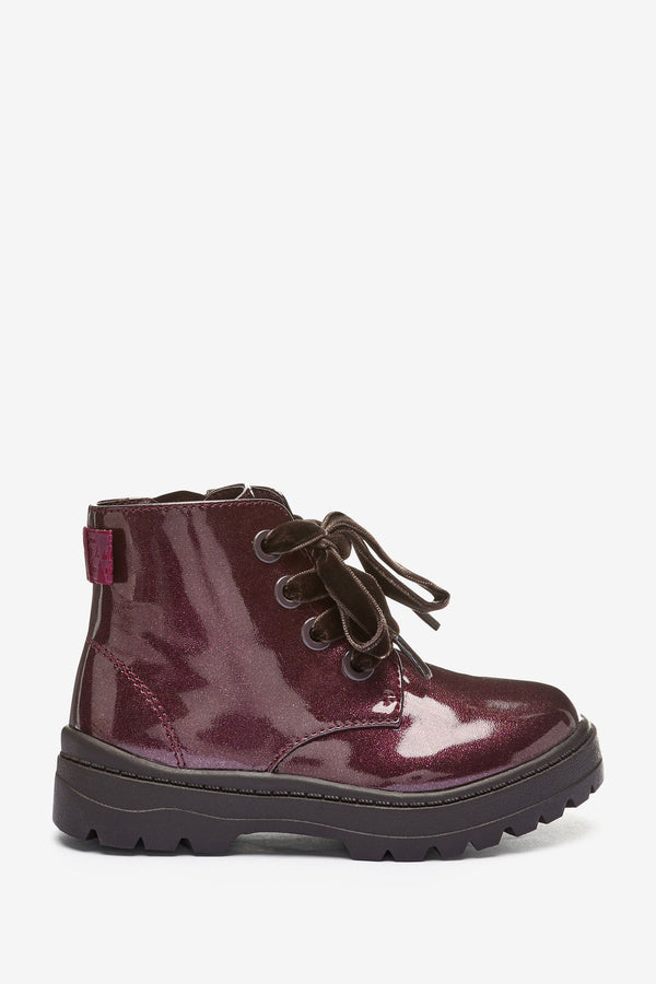 Berry Red Glitter Lace-Up Boots