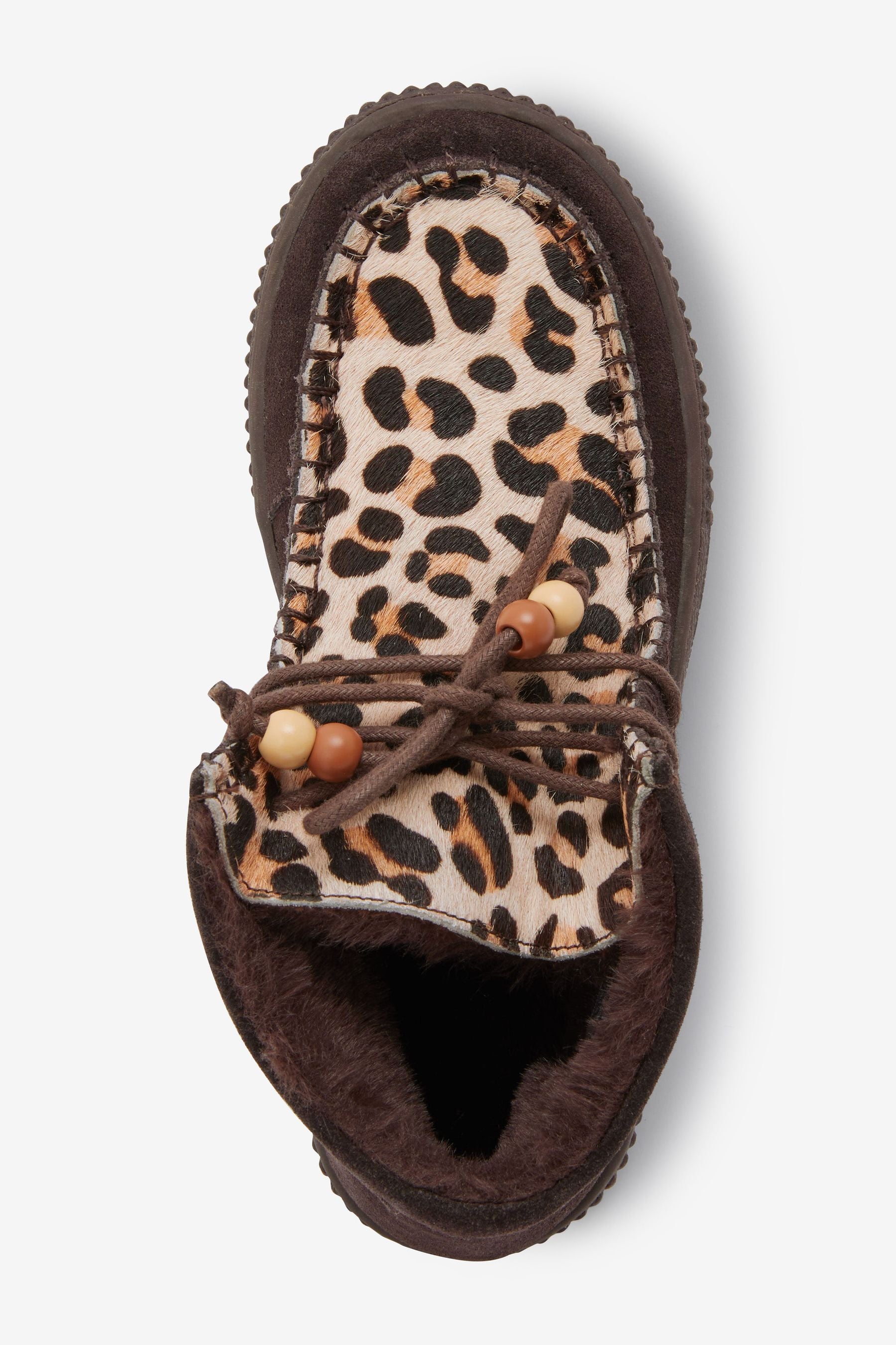 Brown Animal Print Leather Casual Warm Lined Boots