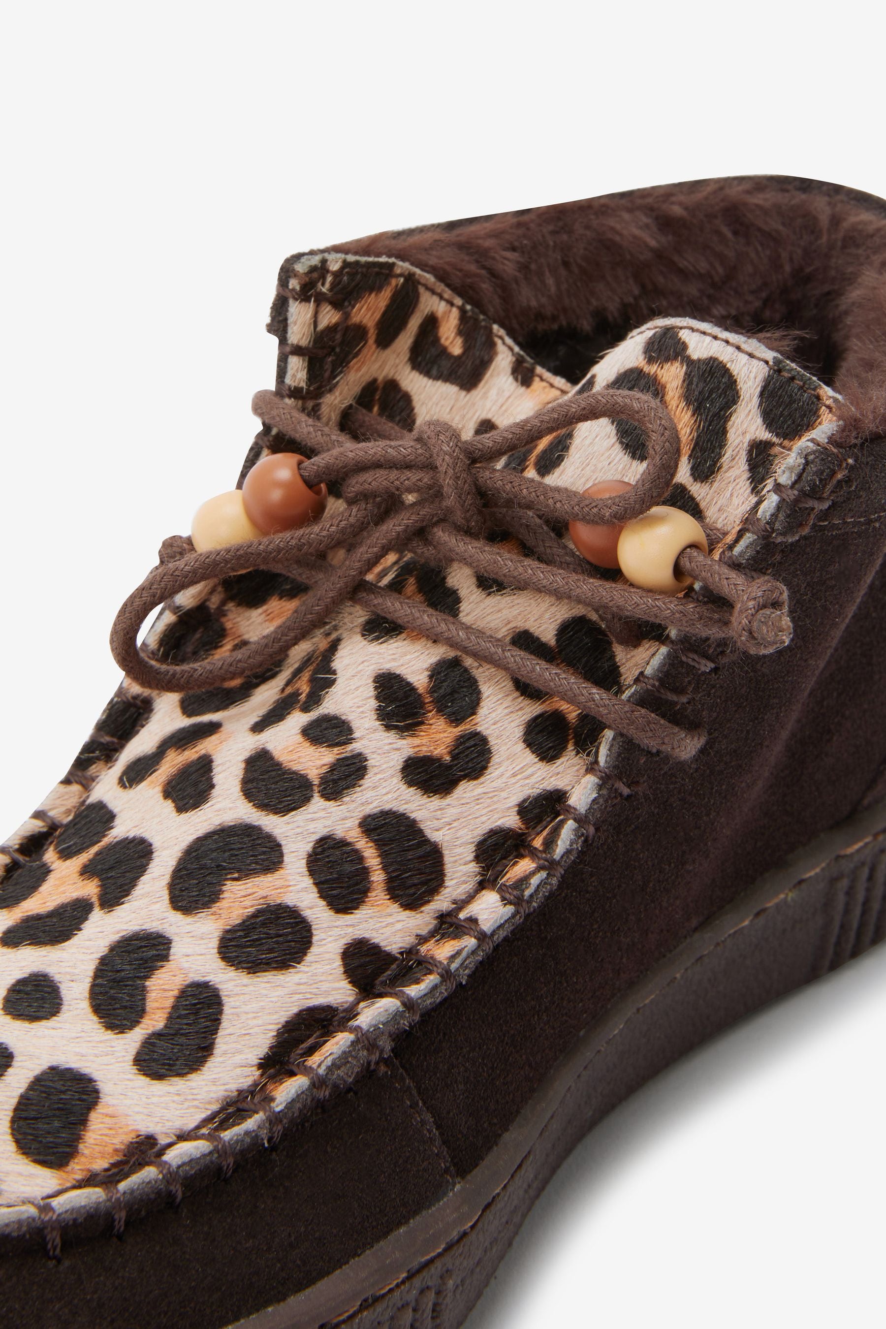 Brown Animal Print Leather Casual Warm Lined Boots