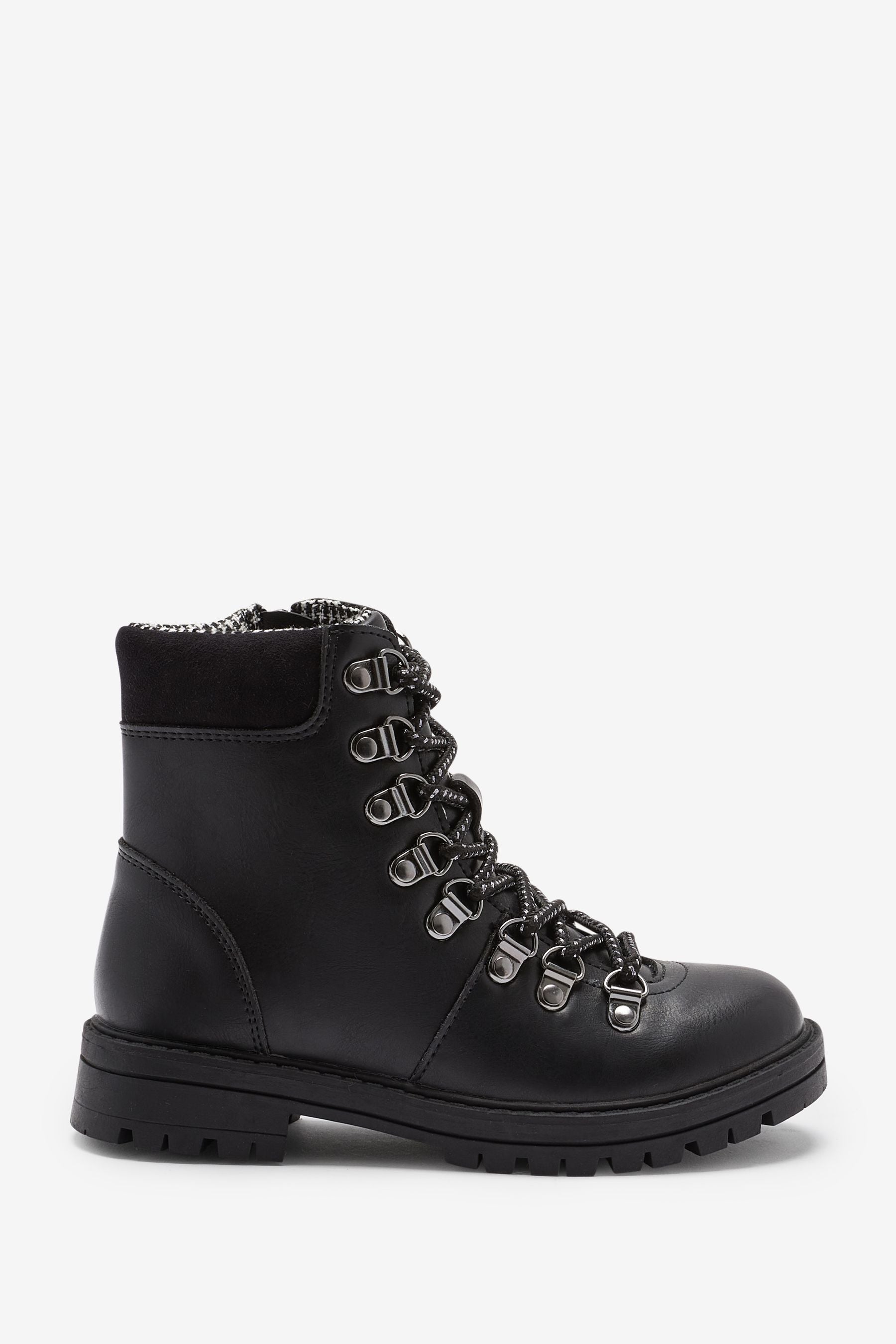 Black Contrast Silver Lace Hiker Boots