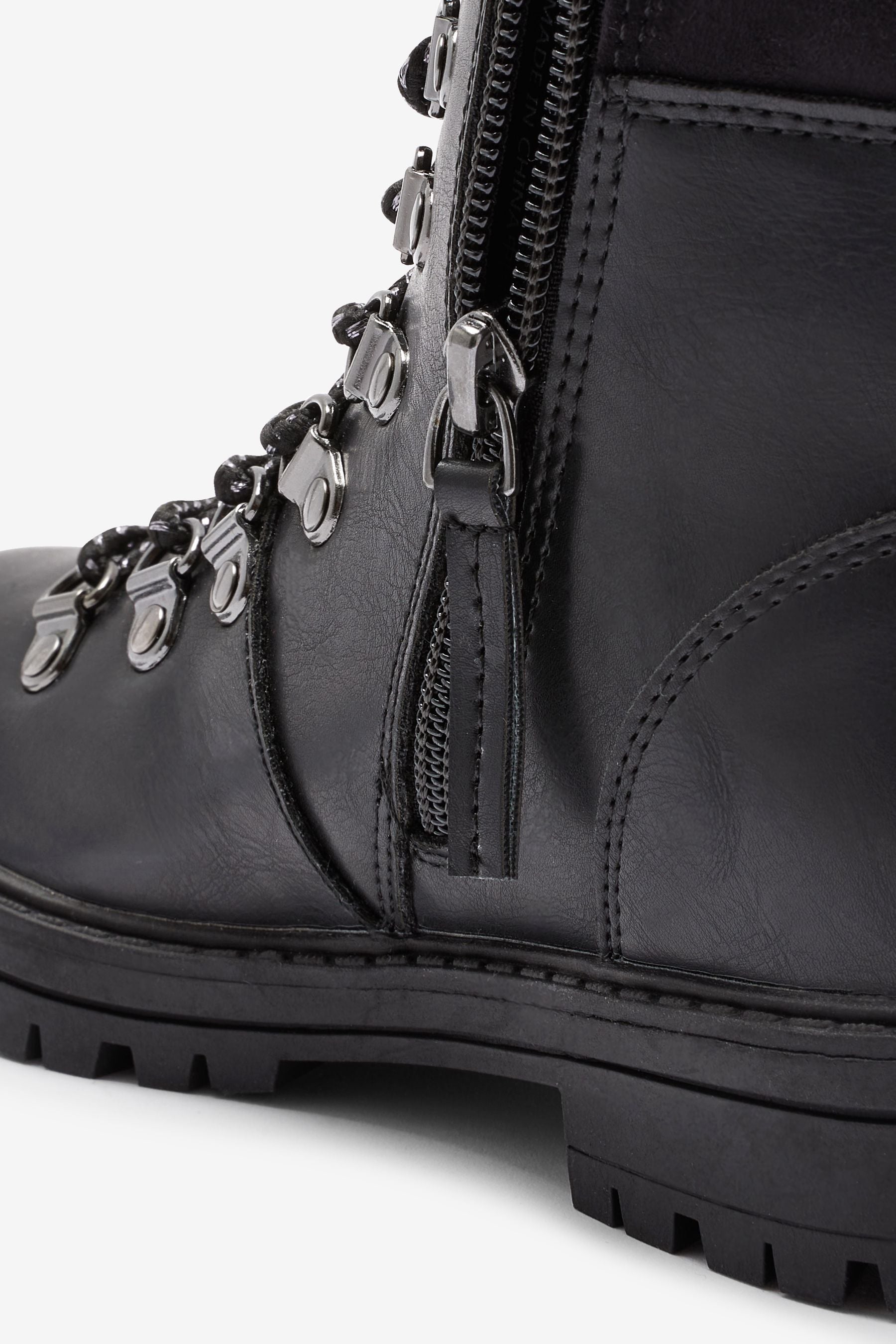 Black Contrast Silver Lace Hiker Boots