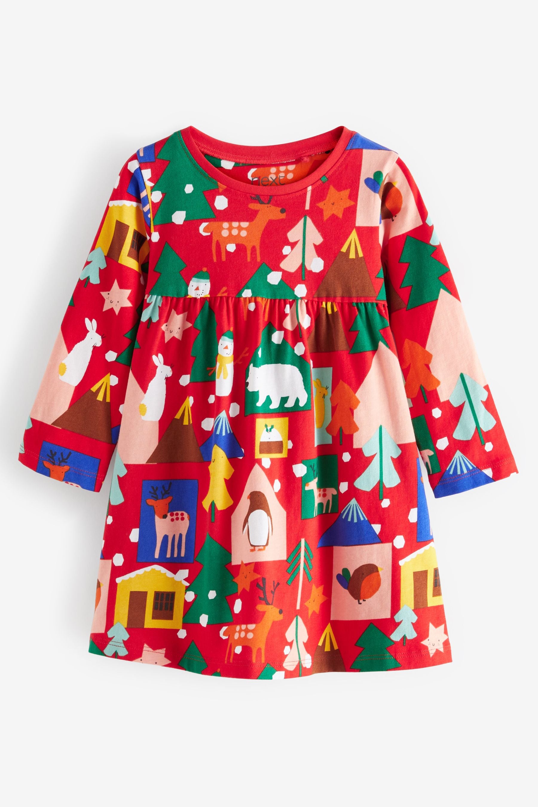 Red Christmas Character Long Sleeve Jersey Dress (3mths-7yrs)