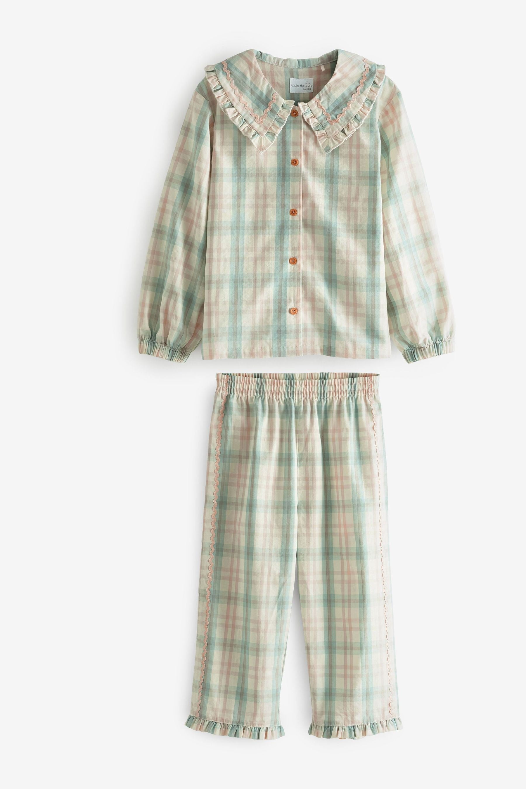 Cream/Green Woven Button Through Pyjama Set (3-16yrs)