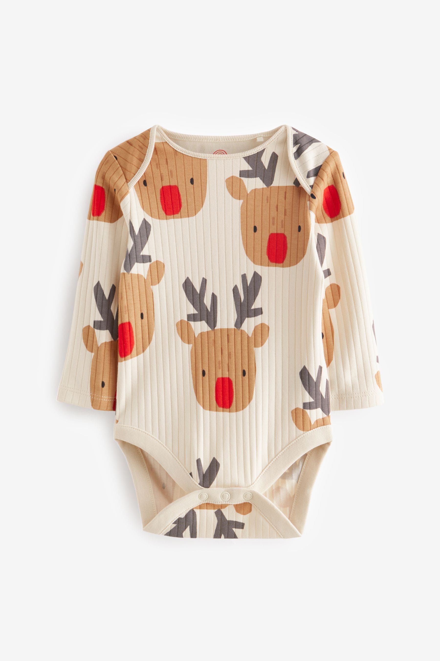 Cream Reindeer Baby Long Sleeve Rib Bodysuit 1 Pack