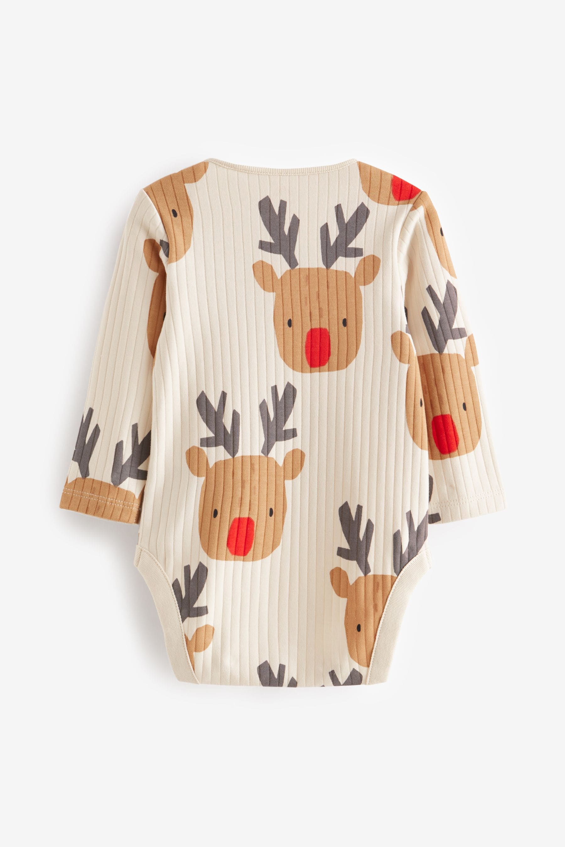 Cream Reindeer Baby Long Sleeve Rib Bodysuit 1 Pack