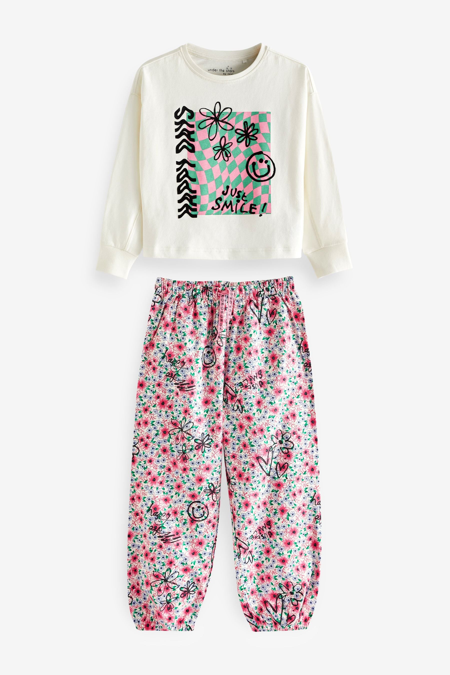 Cream/Pink/Green Graffiti Woven Check Jogger Pyjamas (3-16yrs)