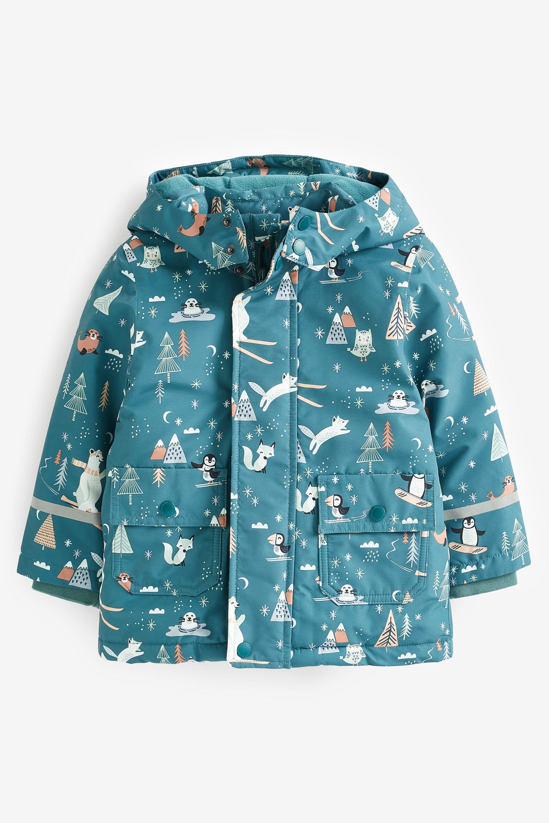 Teal Blue Waterproof Coat With Faux Fur Trim (3mths-7yrs)