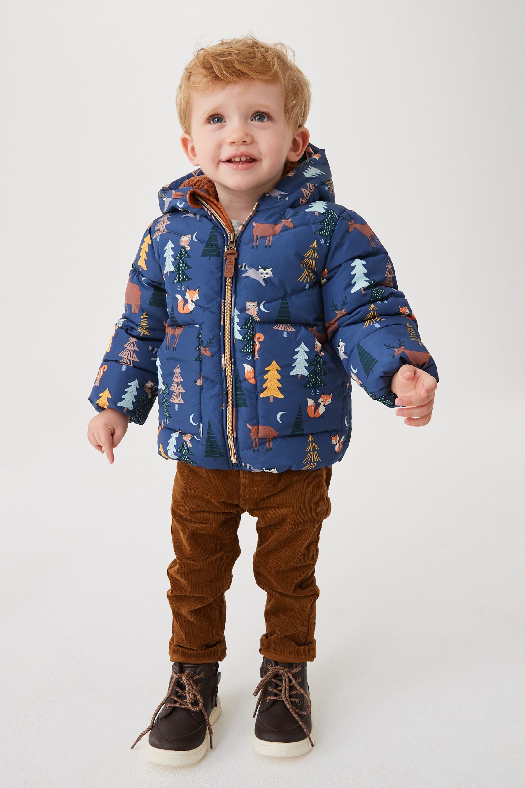 Navy Woodland Print Shower Resistant Coat (3mths-7yrs)