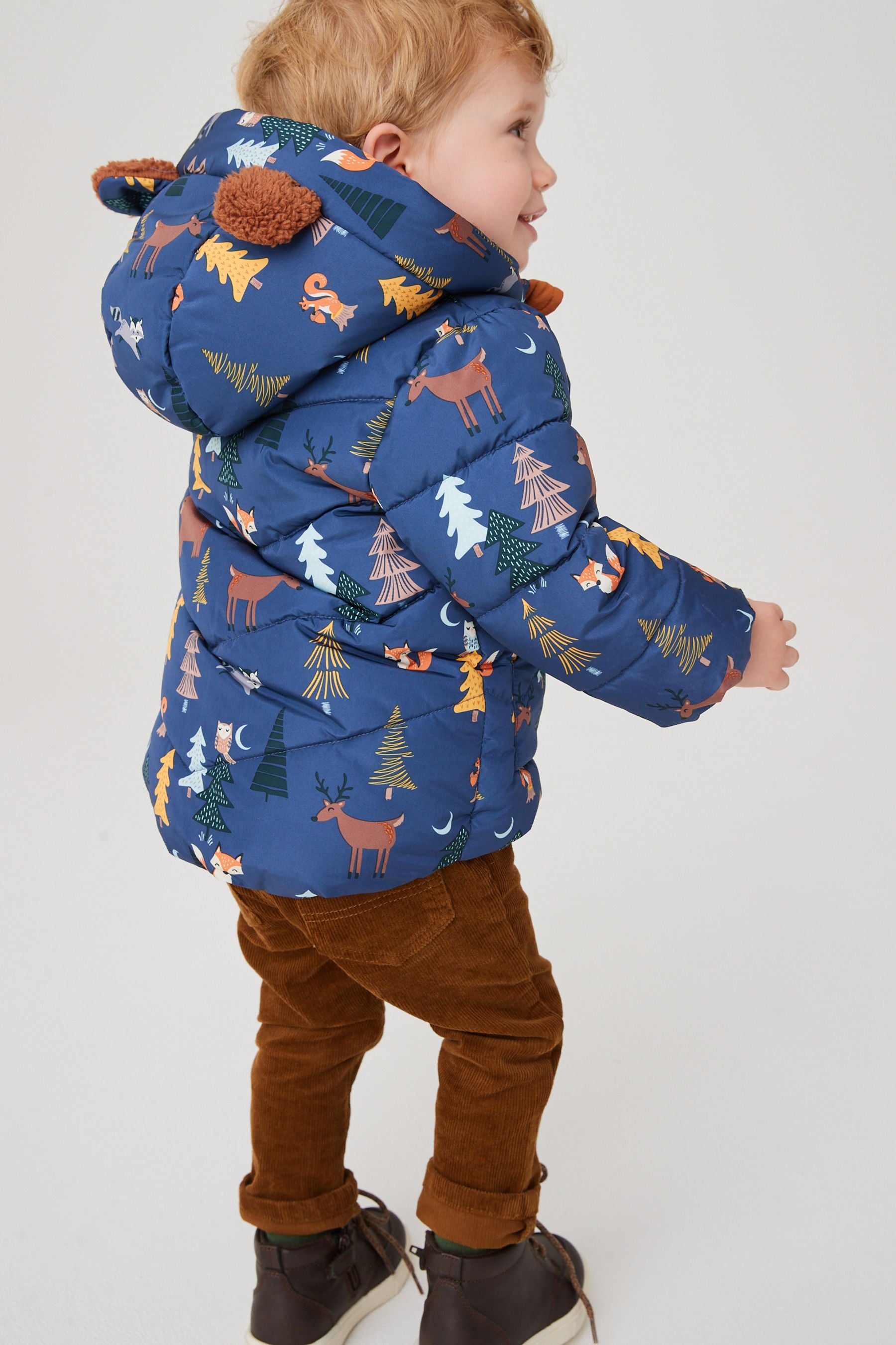 Navy Woodland Print Shower Resistant Coat (3mths-7yrs)