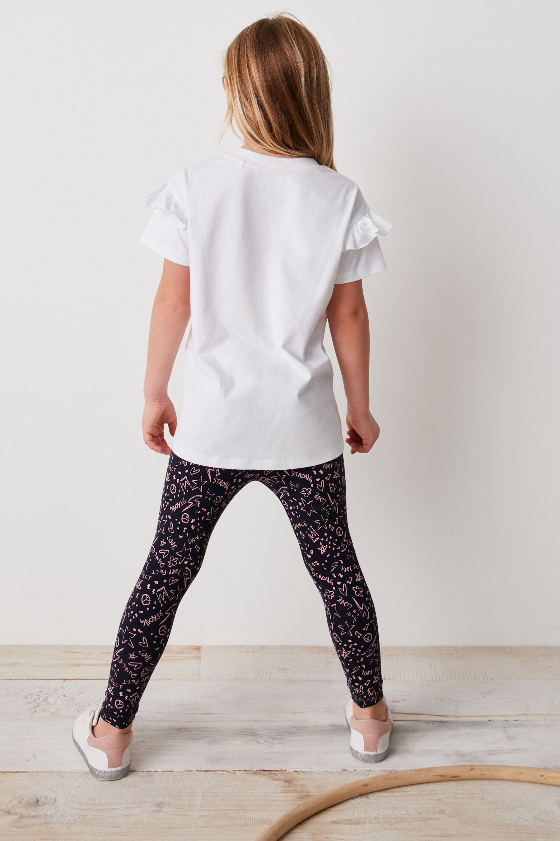 White/Pink Fur Friend Graphic Print T-Shirt & Legging Set (3-16yrs)