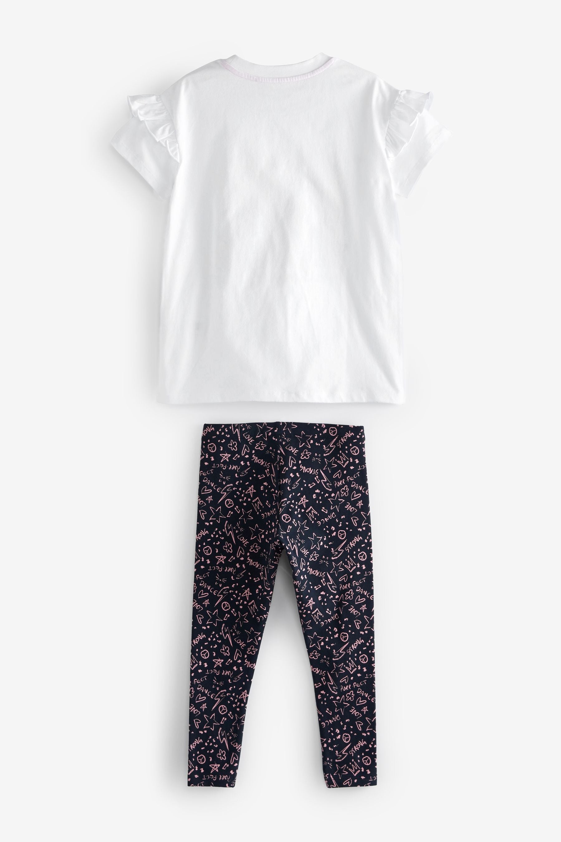 White/Pink Fur Friend Graphic Print T-Shirt & Legging Set (3-16yrs)