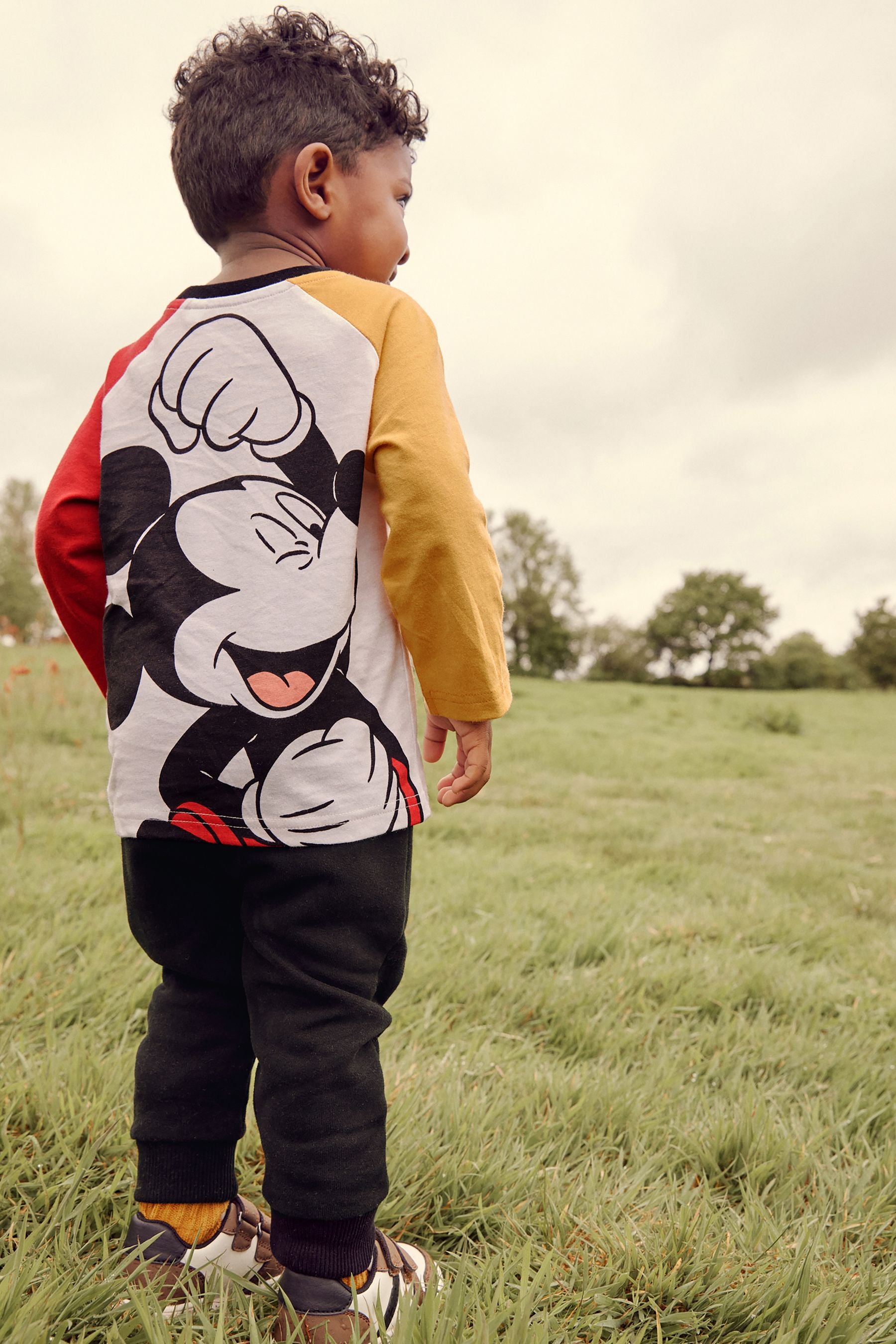 White/Black Oversized Mickey Mouse Colourblock Long Sleeve T-Shirt (3mths-8yrs)