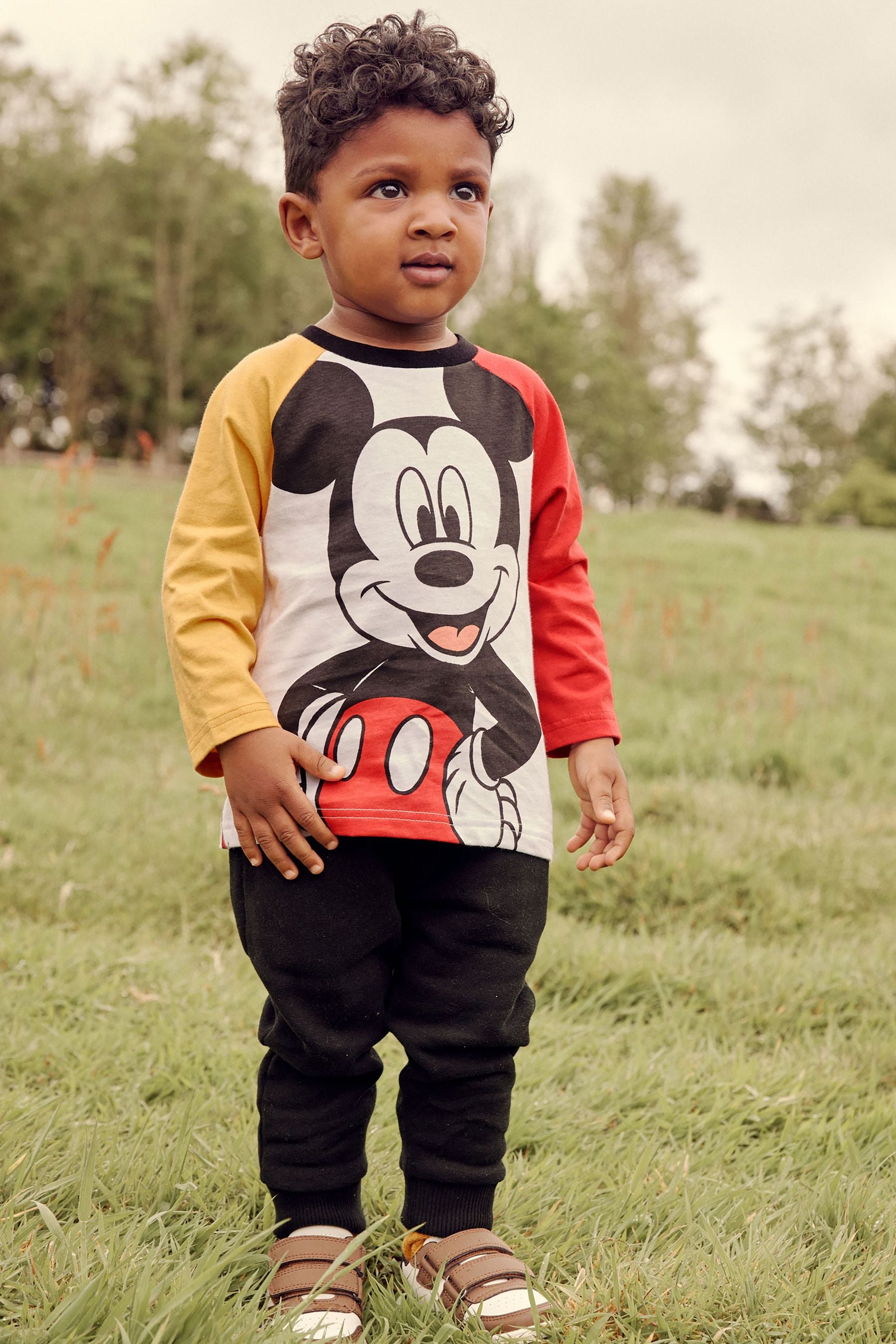 White/Black Oversized Mickey Mouse Colourblock Long Sleeve T-Shirt (3mths-8yrs)