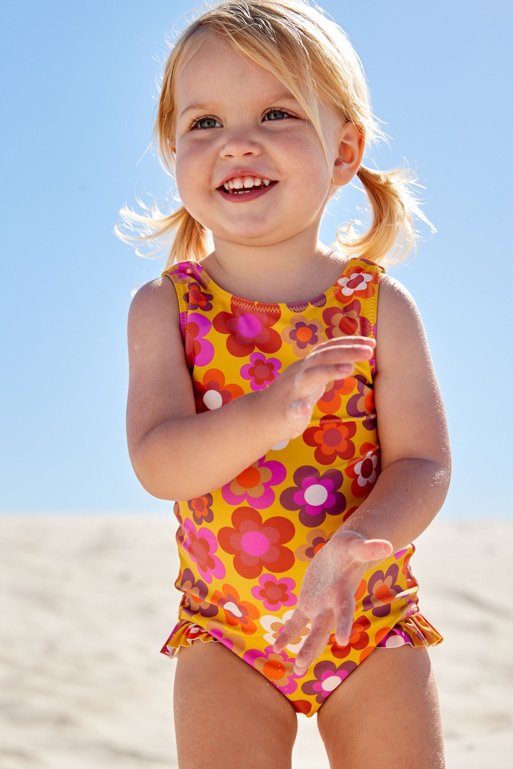 Citrine Yellow Retro Floral Swimsuit (3mths-7yrs)