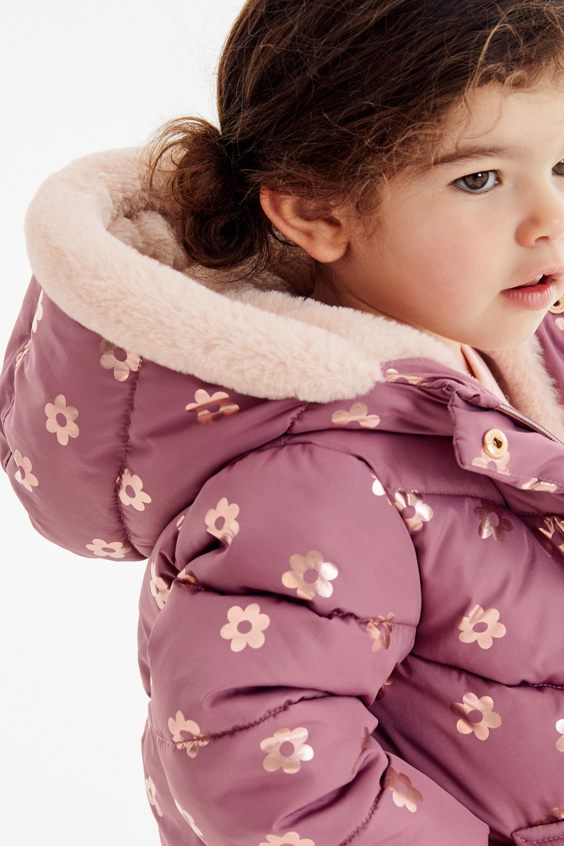 Mauve Purple Foil Heart Print Shower Resistant Coat (6mths-7yrs)