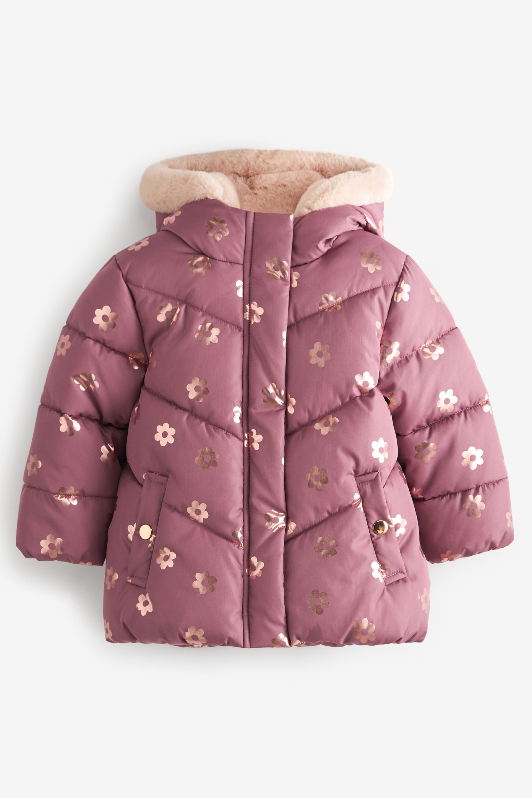 Mauve Purple Foil Heart Print Shower Resistant Coat (6mths-7yrs)