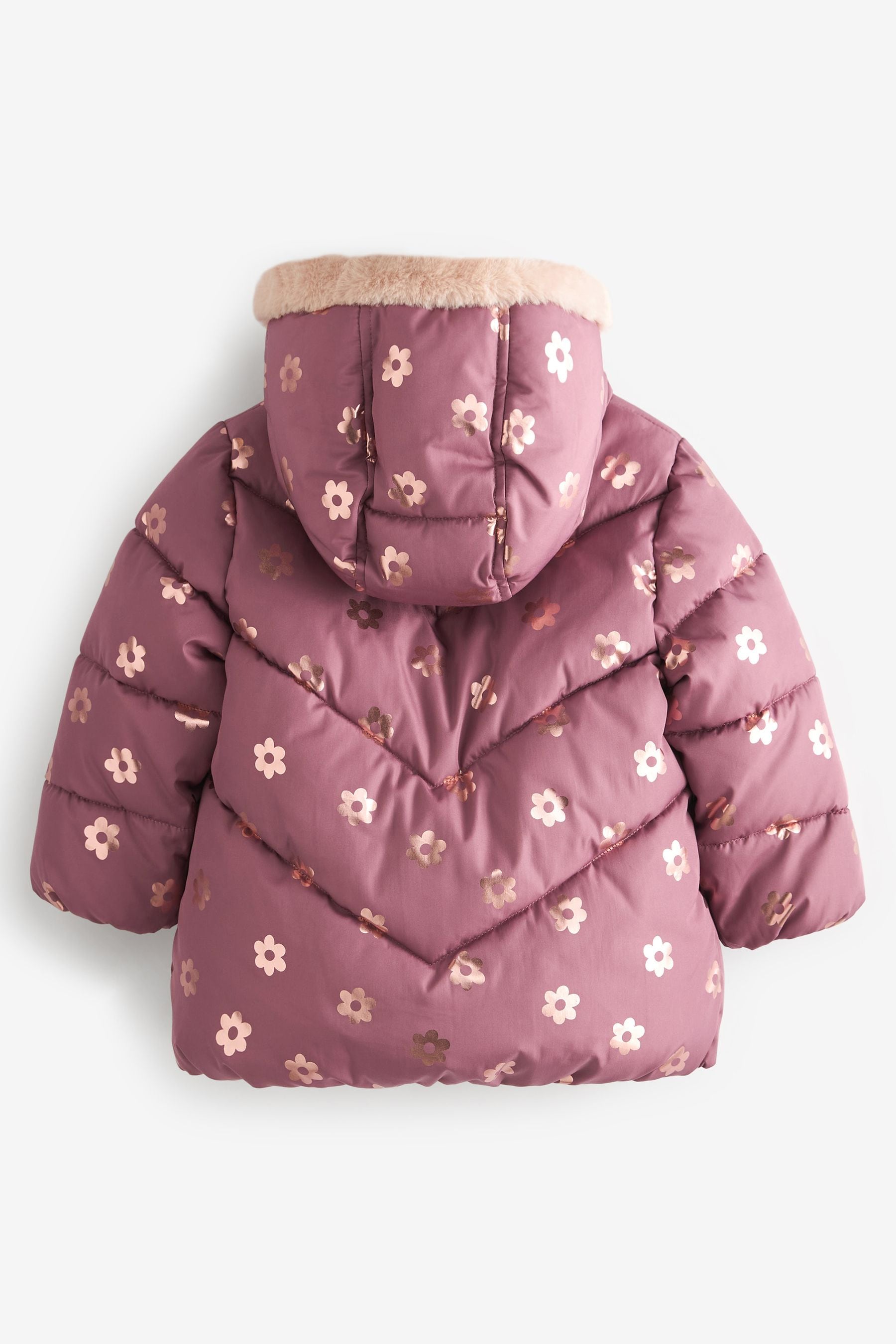 Mauve Purple Foil Heart Print Shower Resistant Coat (6mths-7yrs)