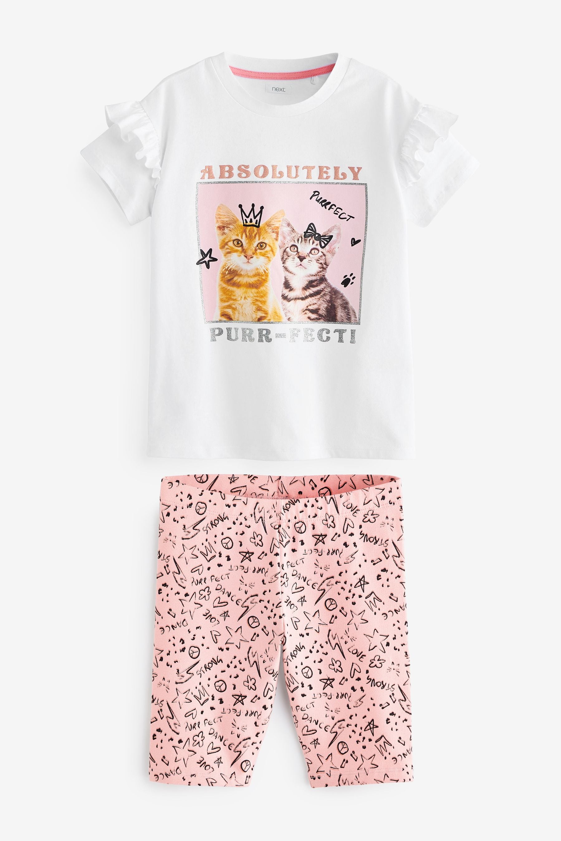 White/Pink T-Shirt & Cycle Short Set (3-16yrs)