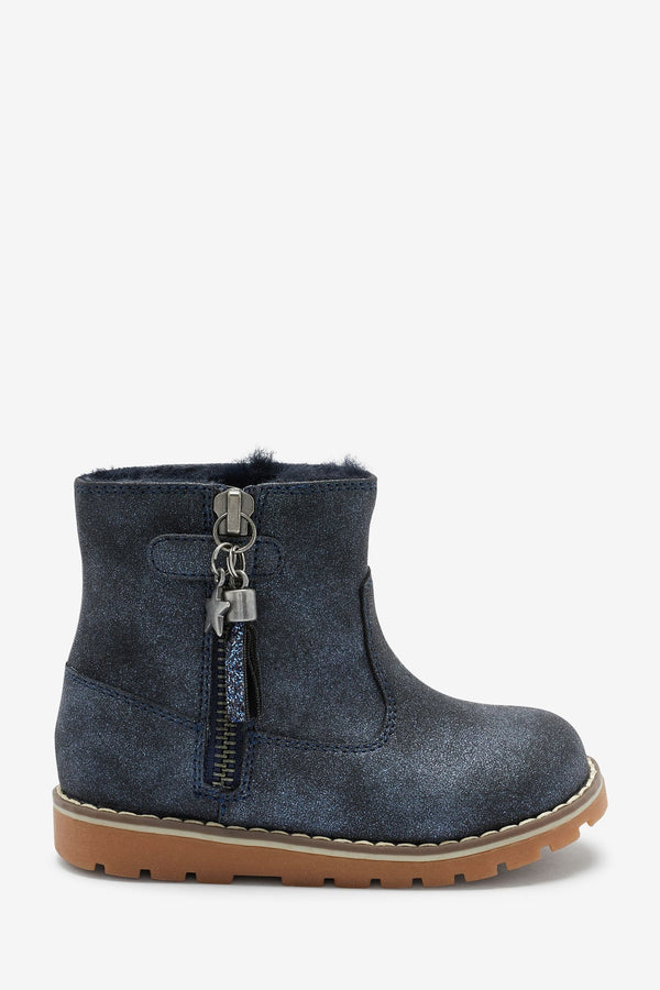 Navy Blue Warm Lined Ankle Boots