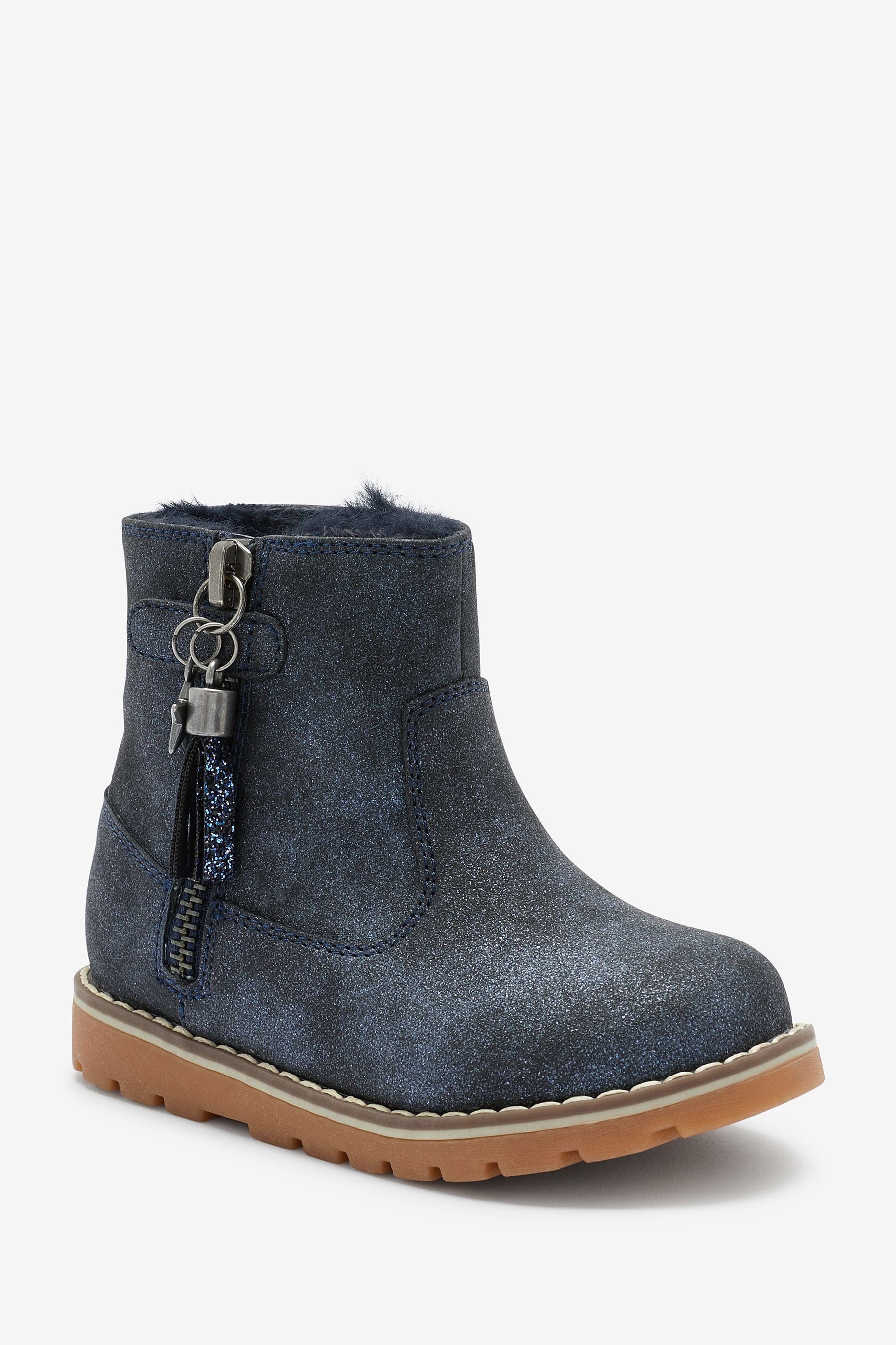 Navy Blue Warm Lined Ankle Boots