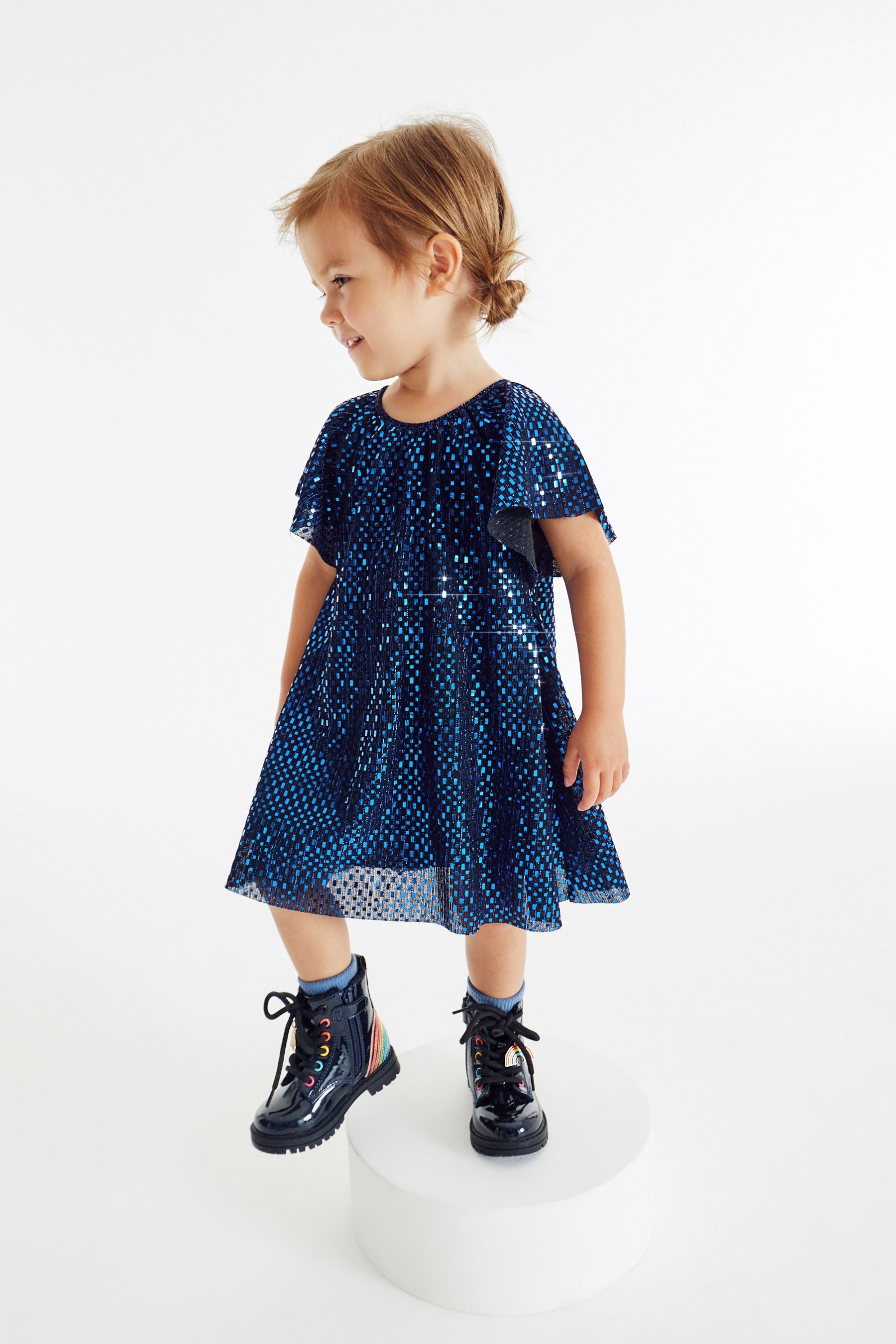 Navy Blue Rainbow Warm Lined Lace-Up Boots