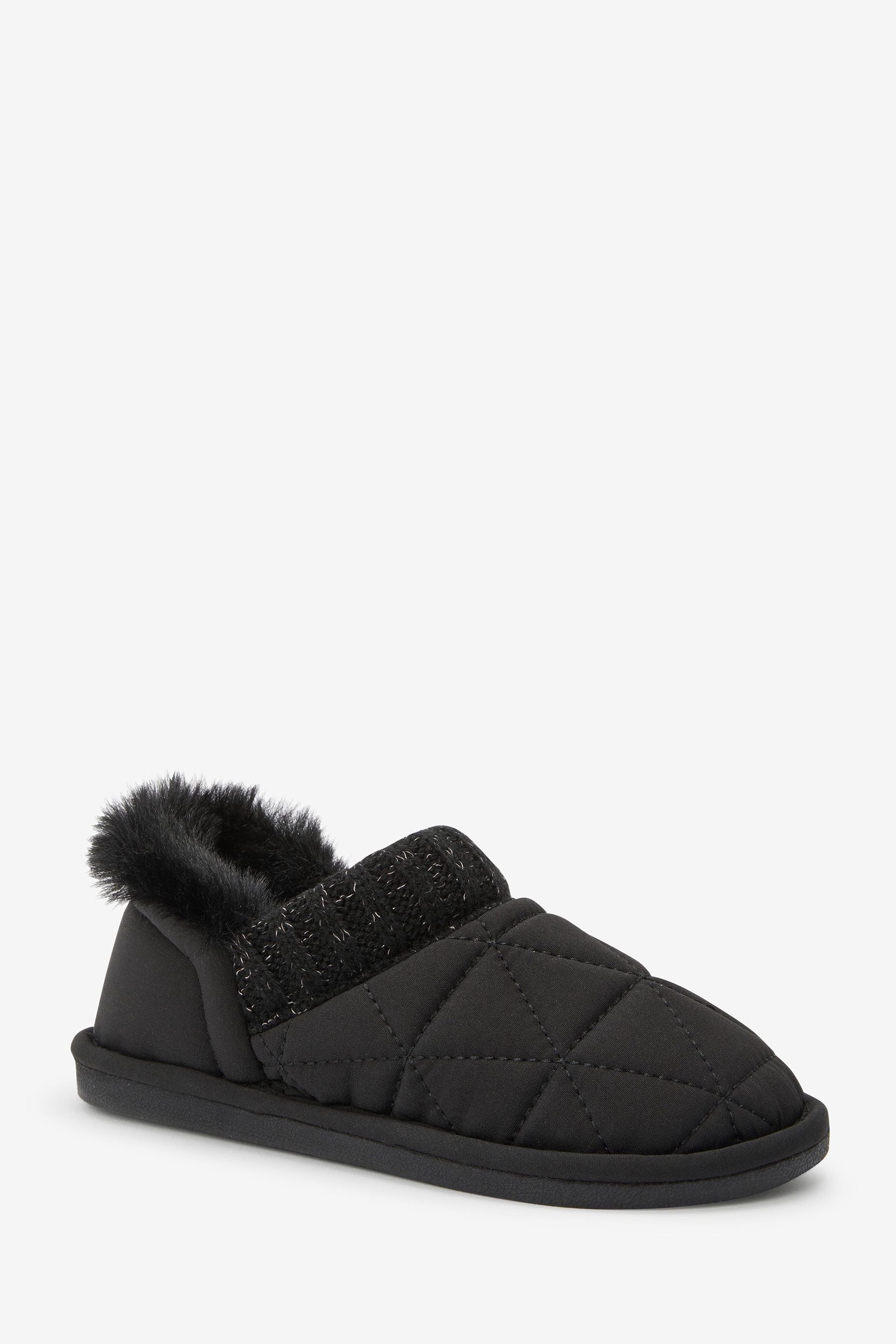 Black Quilted Cosy Lined Slippers