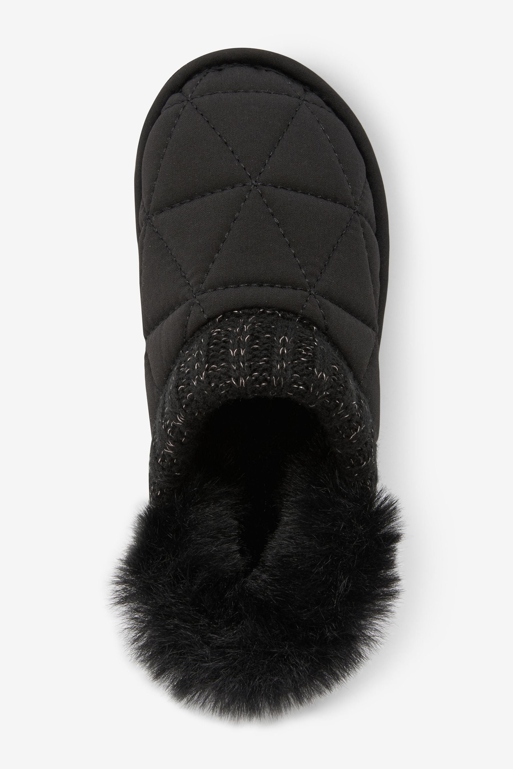 Black Quilted Cosy Lined Slippers