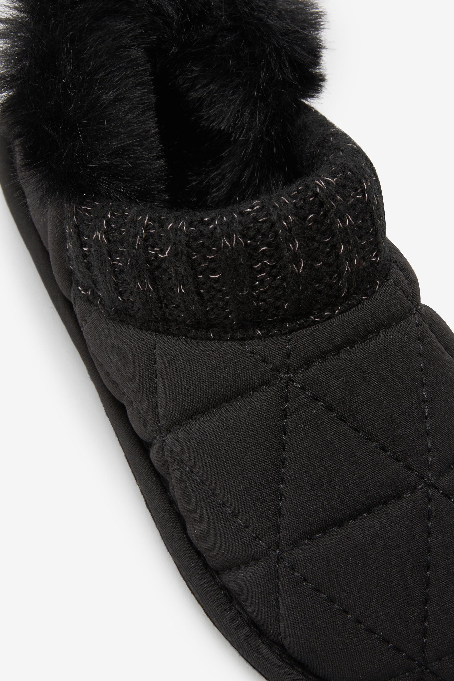 Black Quilted Cosy Lined Slippers