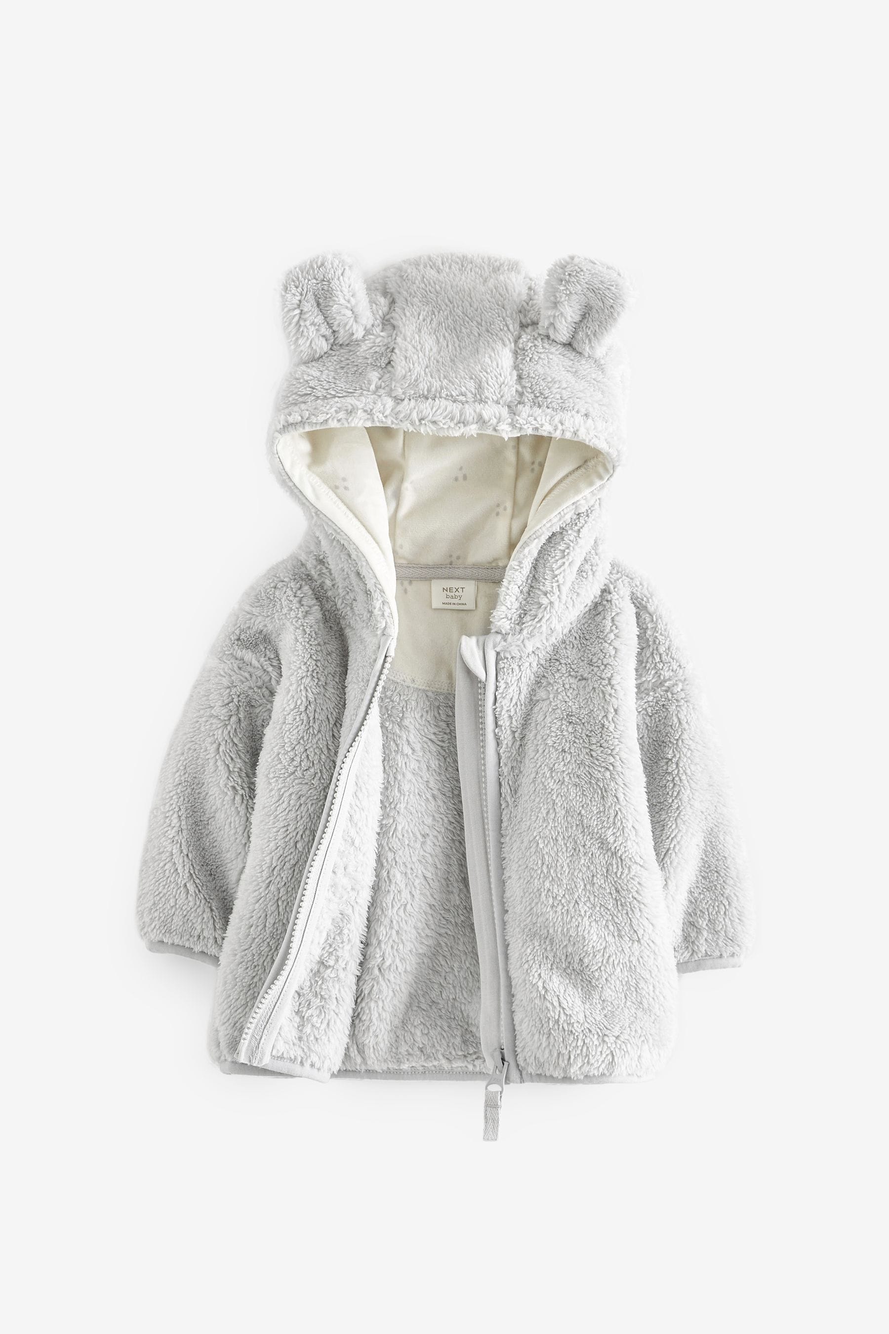 Grey Cosy Teddy Borg Fleece Bear Baby Jacket