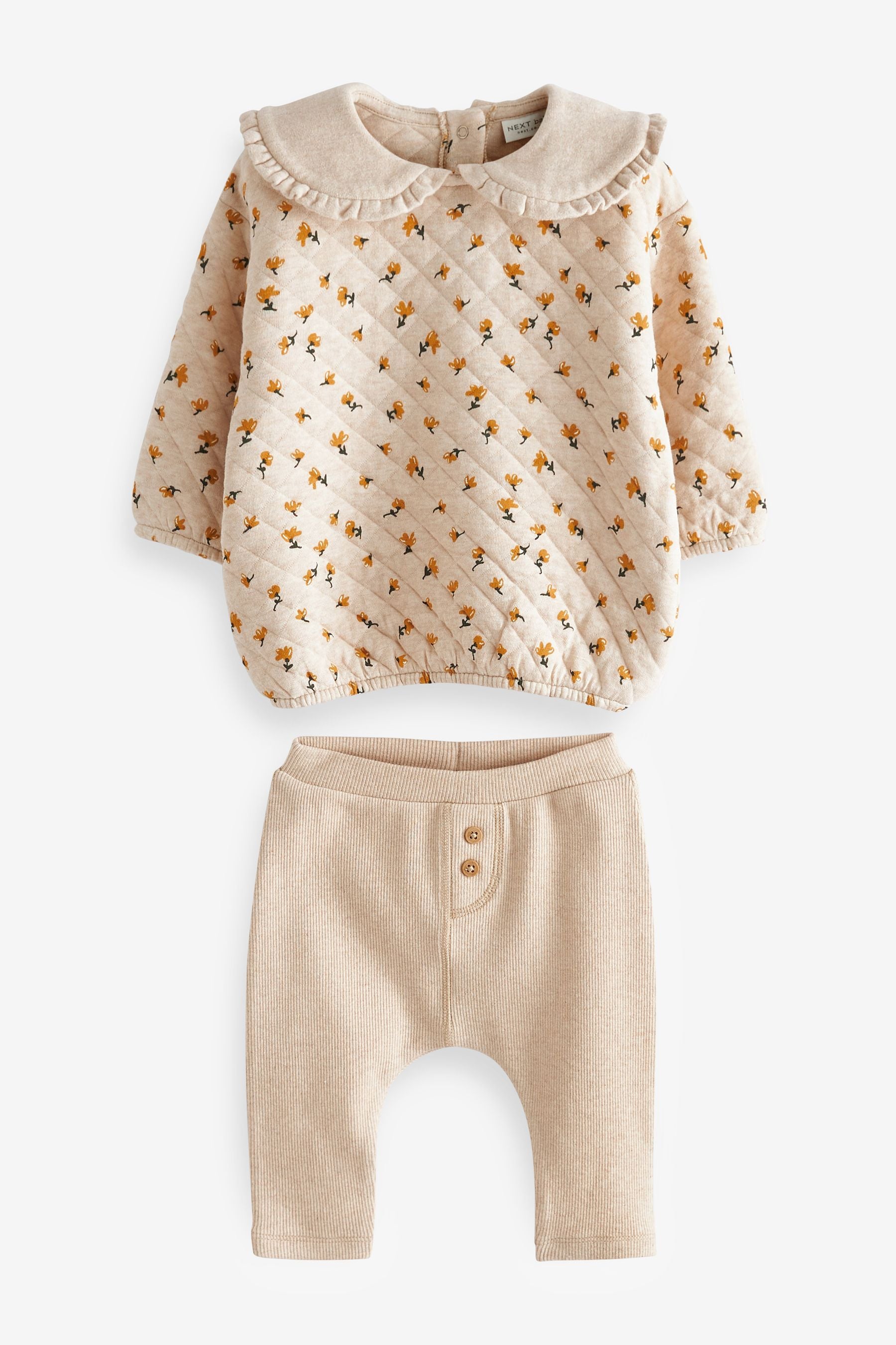 Oatmeal Cream 2 Piece Quilted Sweatshirt And Joggers Baby Set