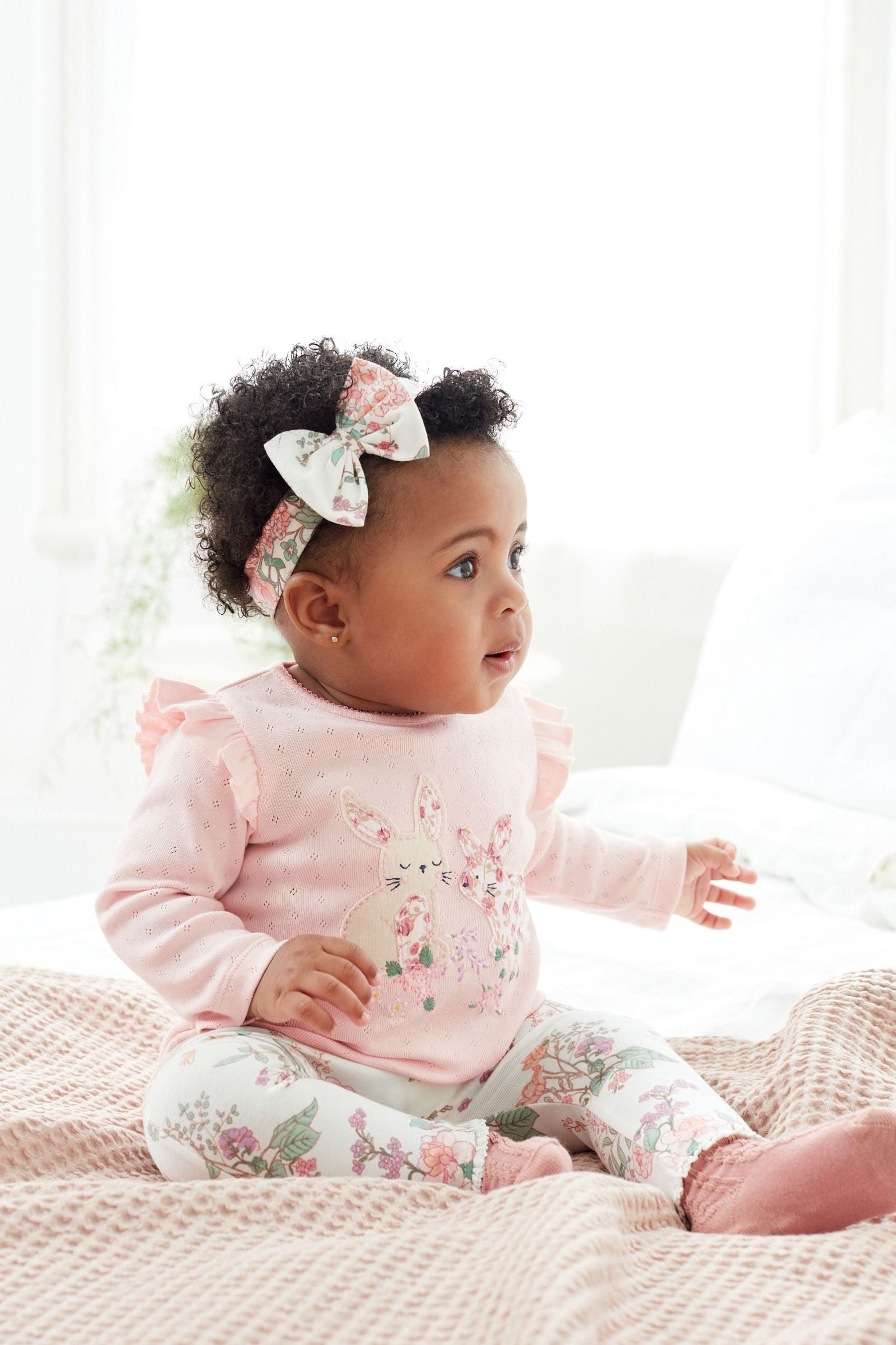 Pale Pink Baby Three Piece T-Shirt, Legging and Headband Set