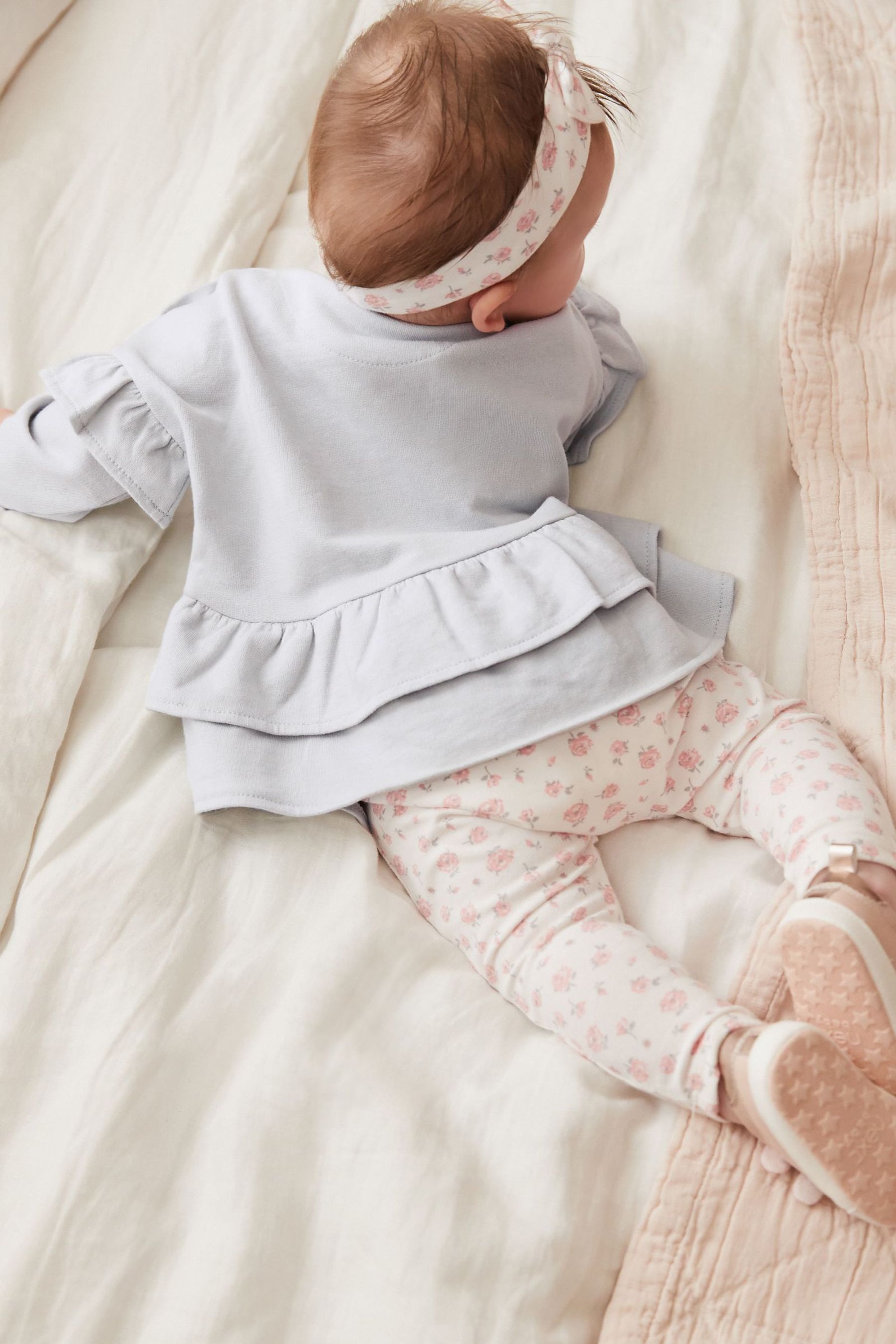 Powder Blue 3 Piece Baby Sweater, Leggings And Headband Set