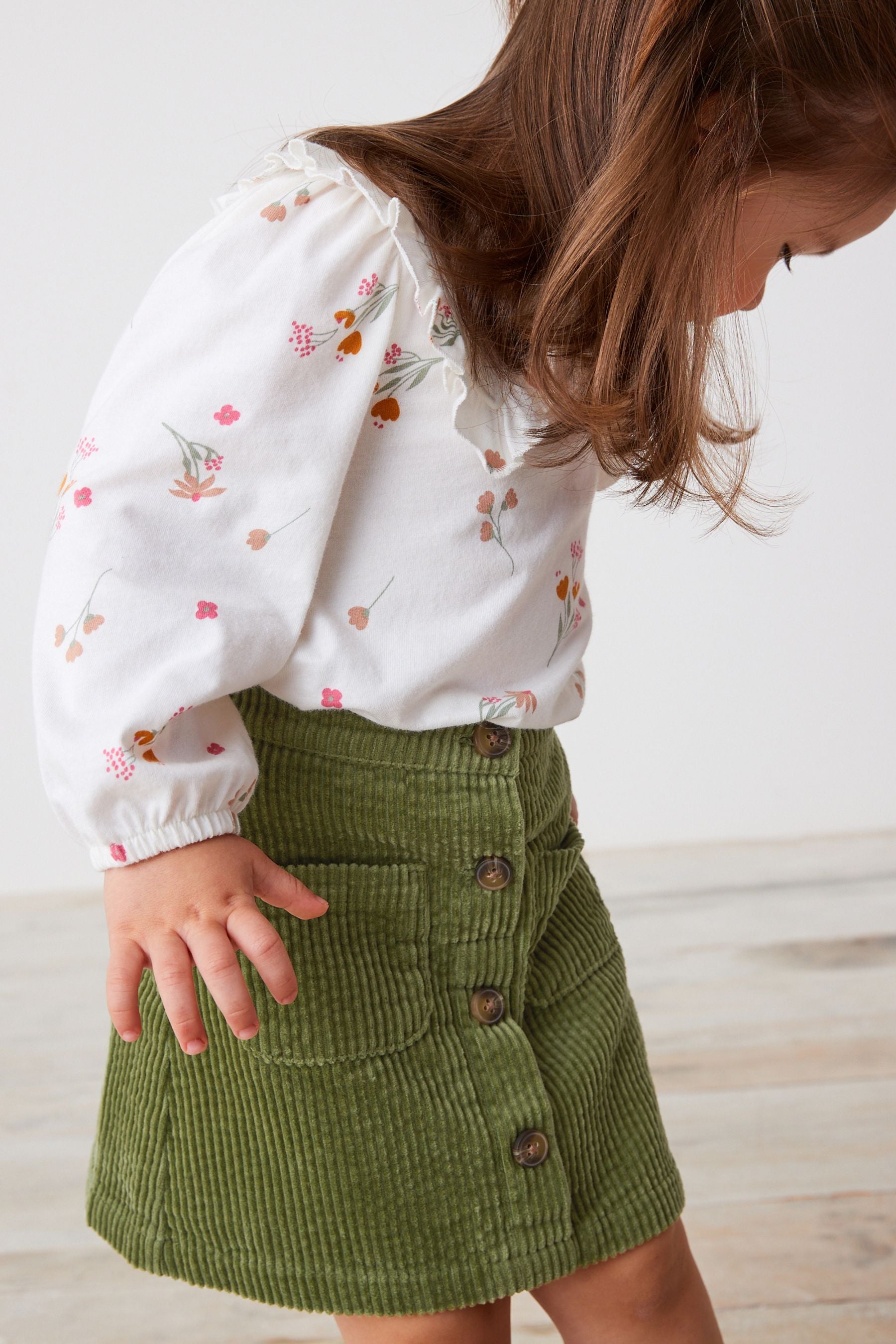 Green Cord Button Through Skirt (3mths-7yrs)