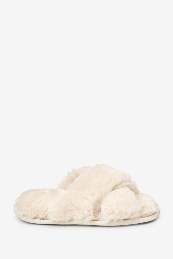 Cream Recycled Faux Fur Slider Slippers