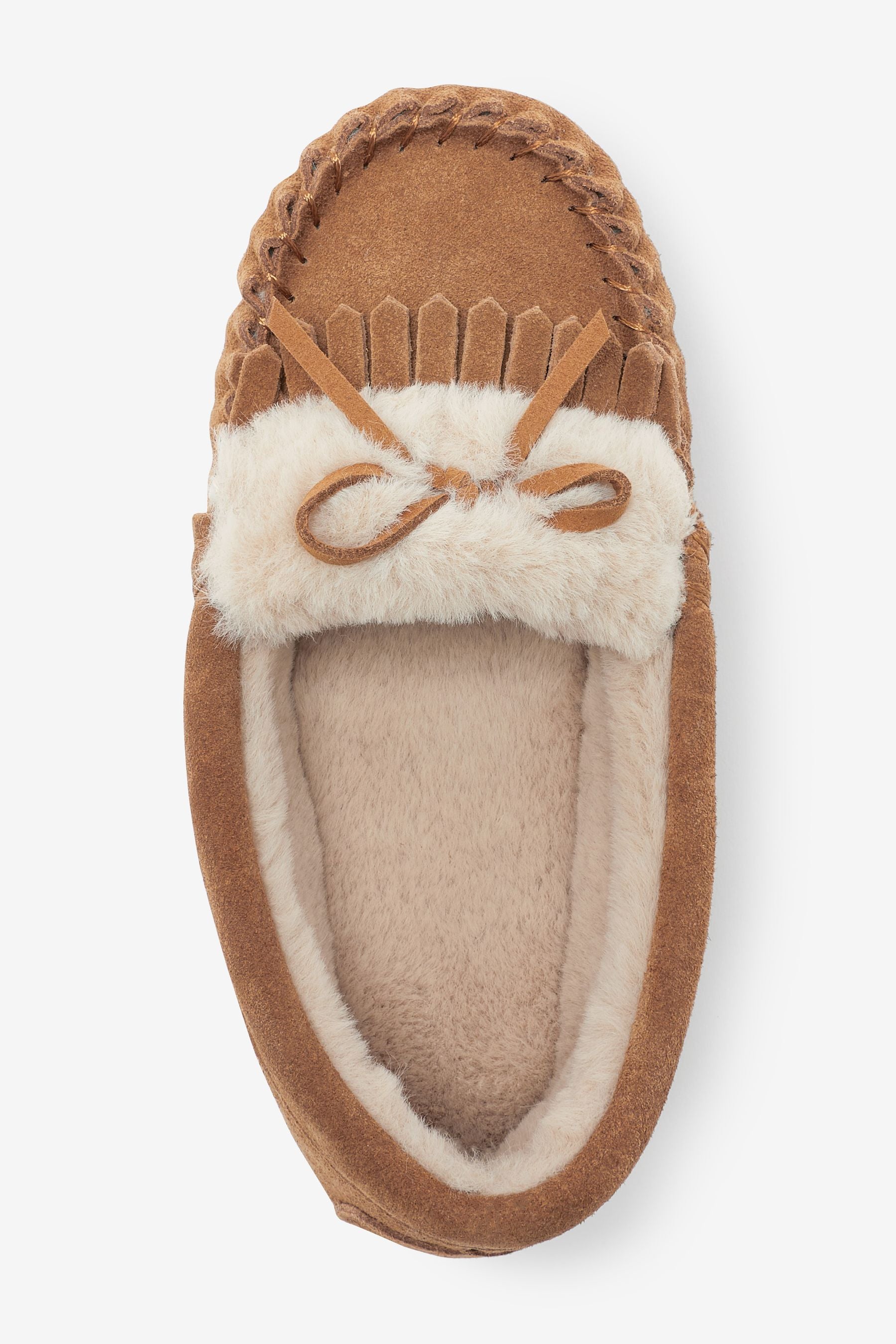 Tan Brown Leather Moccasin Slippers