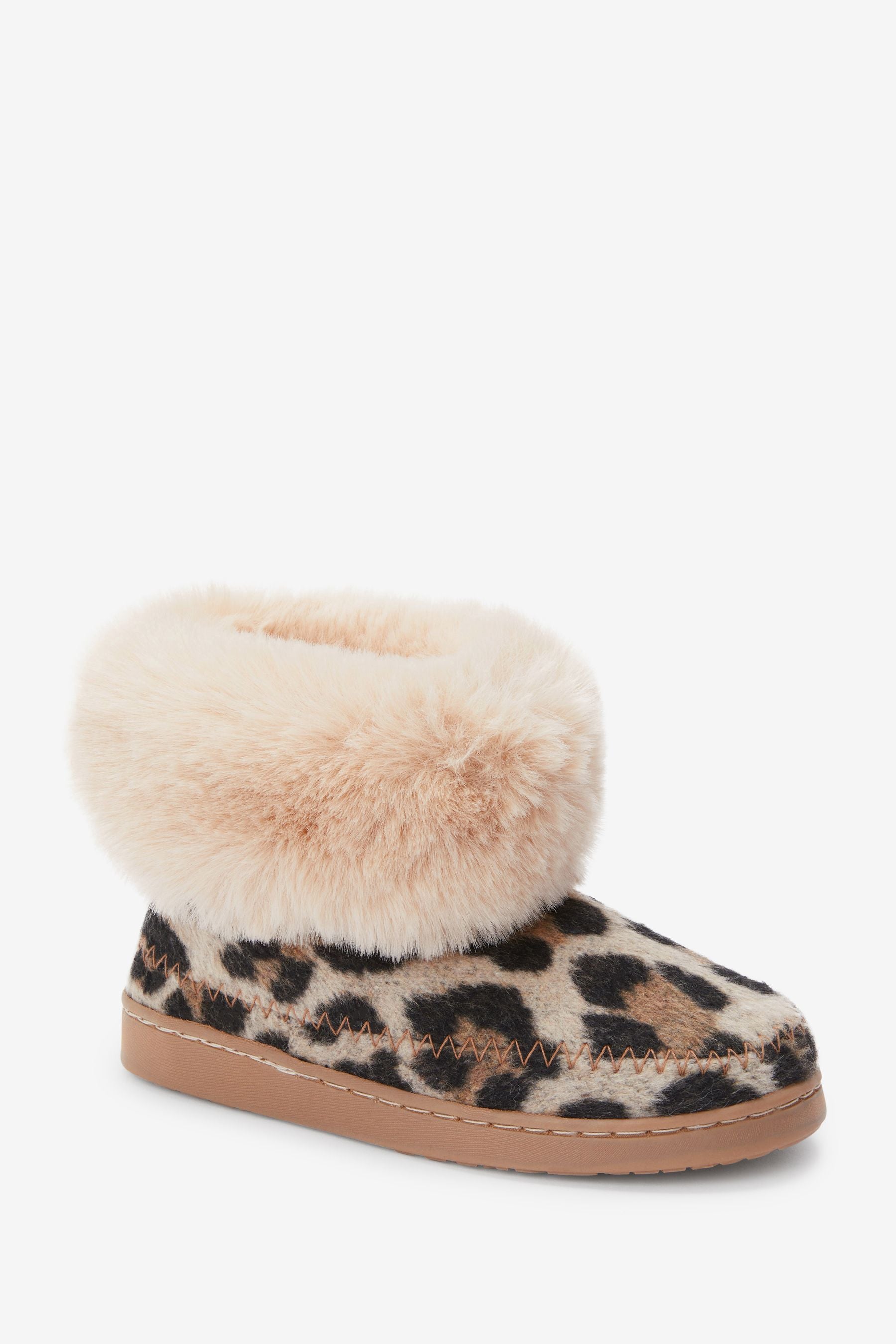 Animal Print Faux Fur Lined Slipper Boots