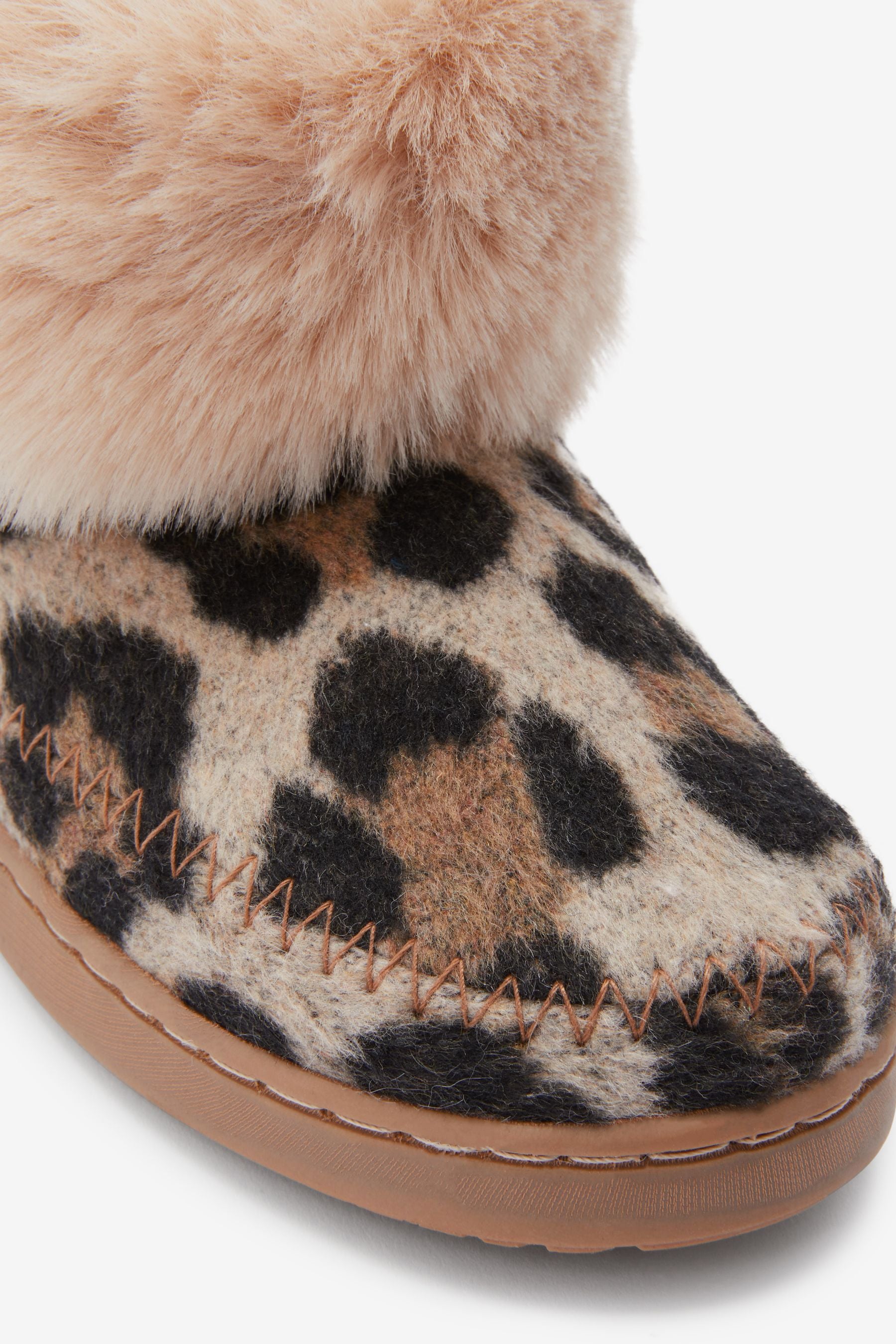 Animal Print Faux Fur Lined Slipper Boots