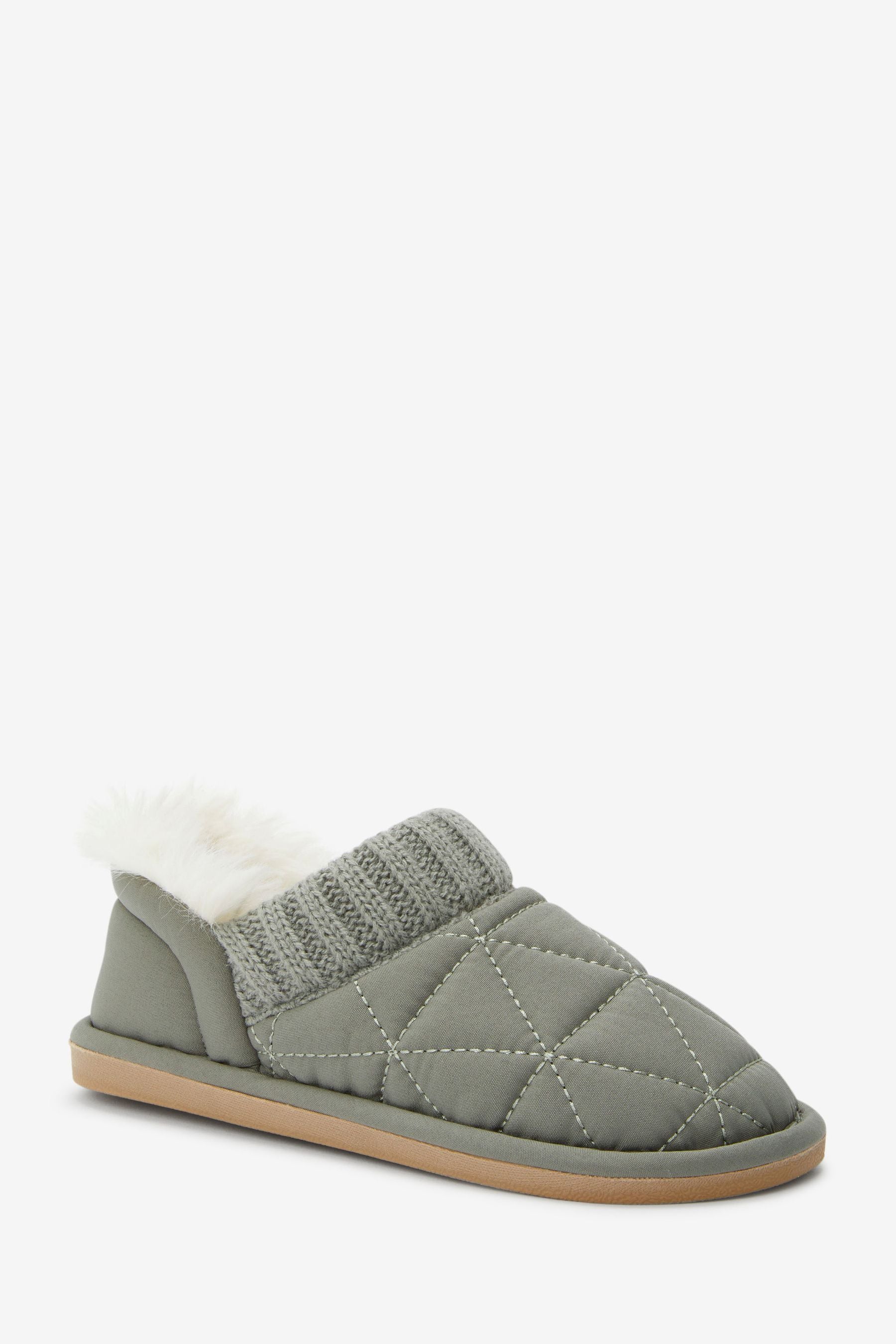 Sage Green Quilted Slippers