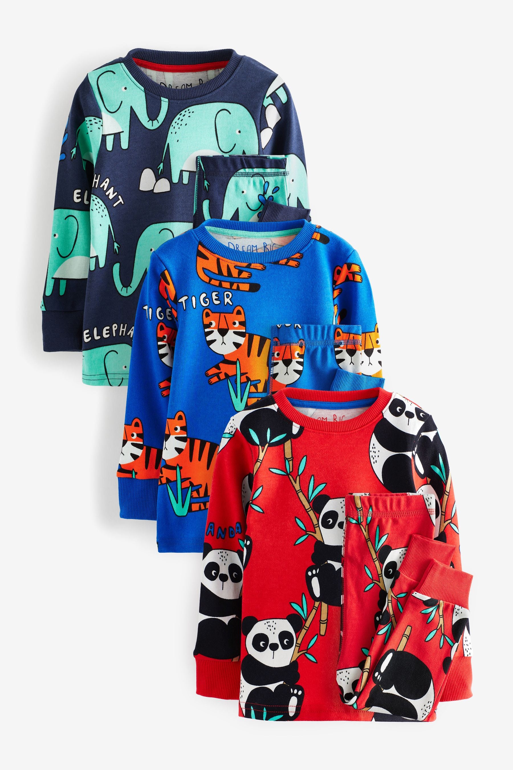 Red/ Blue Wild Animals Snuggle Pyjamas 3 Pack (9mths-12yrs)